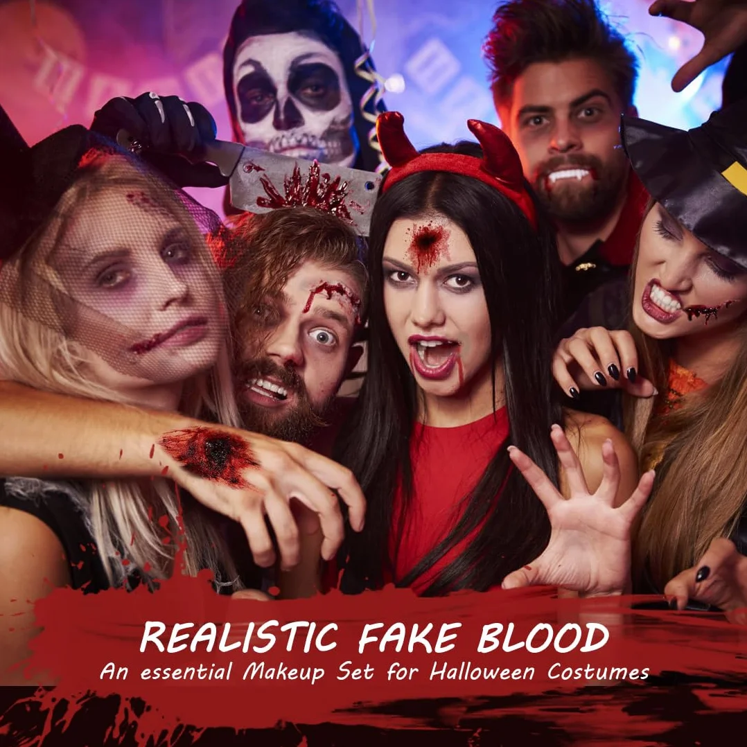 Zestaw sztucznej krwi, 60ml sztucznej krwi w sprayu i 60ml krwi kapiącej oraz 40ml żelowej krwi skupionej, sztuczne makijażowe malowanie ciała na Halloween, do kostiumów zombie, wampira i