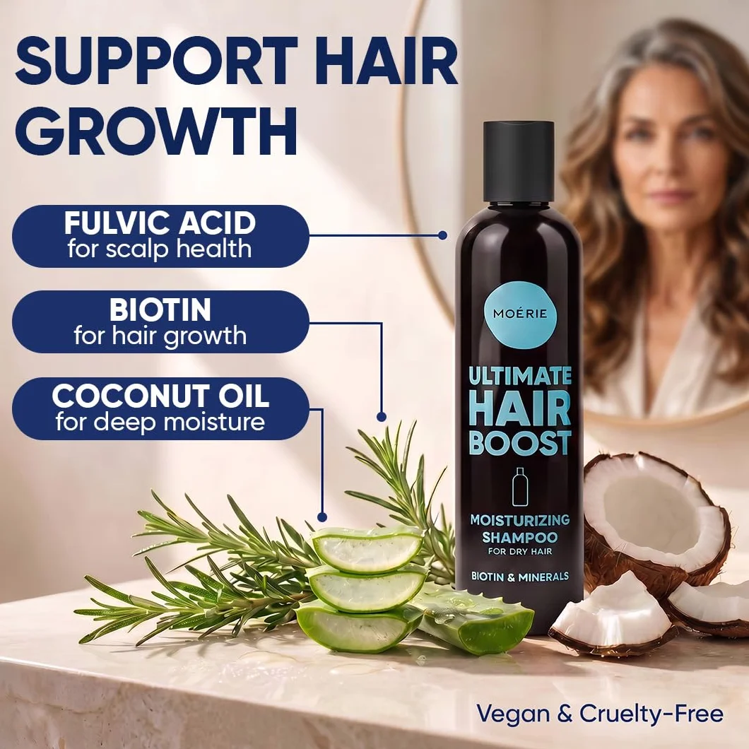 Moerie Ultimate Hair Growth Shampoo – dla dłuższych, grubszych, pełnych włosów – wegańskie, przyjazne dla skóry – bez parabenów i silikonu – wszystkie rodzaje włosów – odwrotne wypadanie włosów