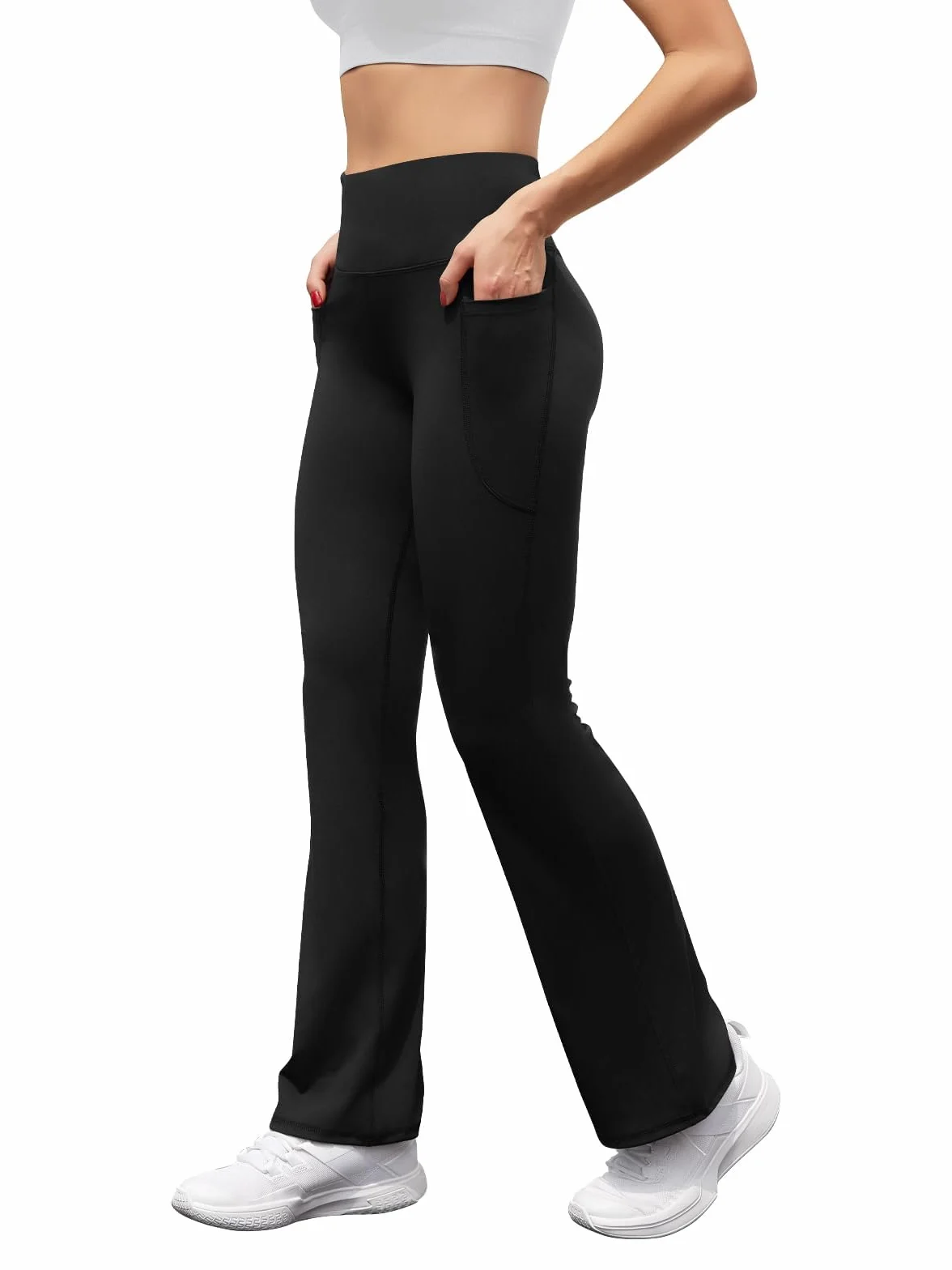 Glacspyg Spodnie do jogi Casual Pocket Jogging Spodnie damskie Sportowe Wysoka talia Jazz Szeroki elastyczny pas