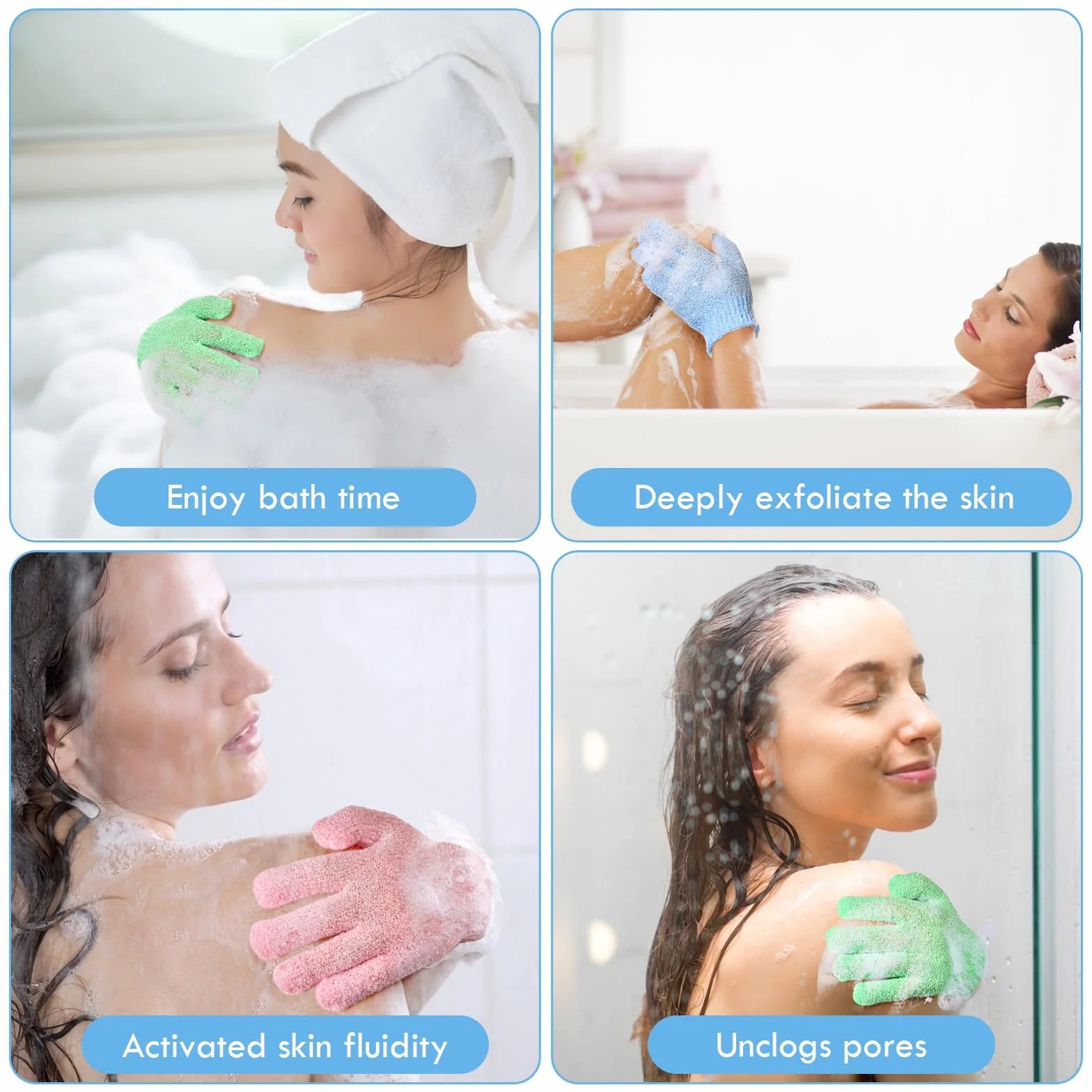 URAQT Bambusowe rękawiczki do peelingu, 6 szt. Rękawica do peelingu ciała, złuszczające rękawice prysznicowe, rękawice złuszczające, rękawice do kąpieli dwustronne peeling wielokrotnego użytku do