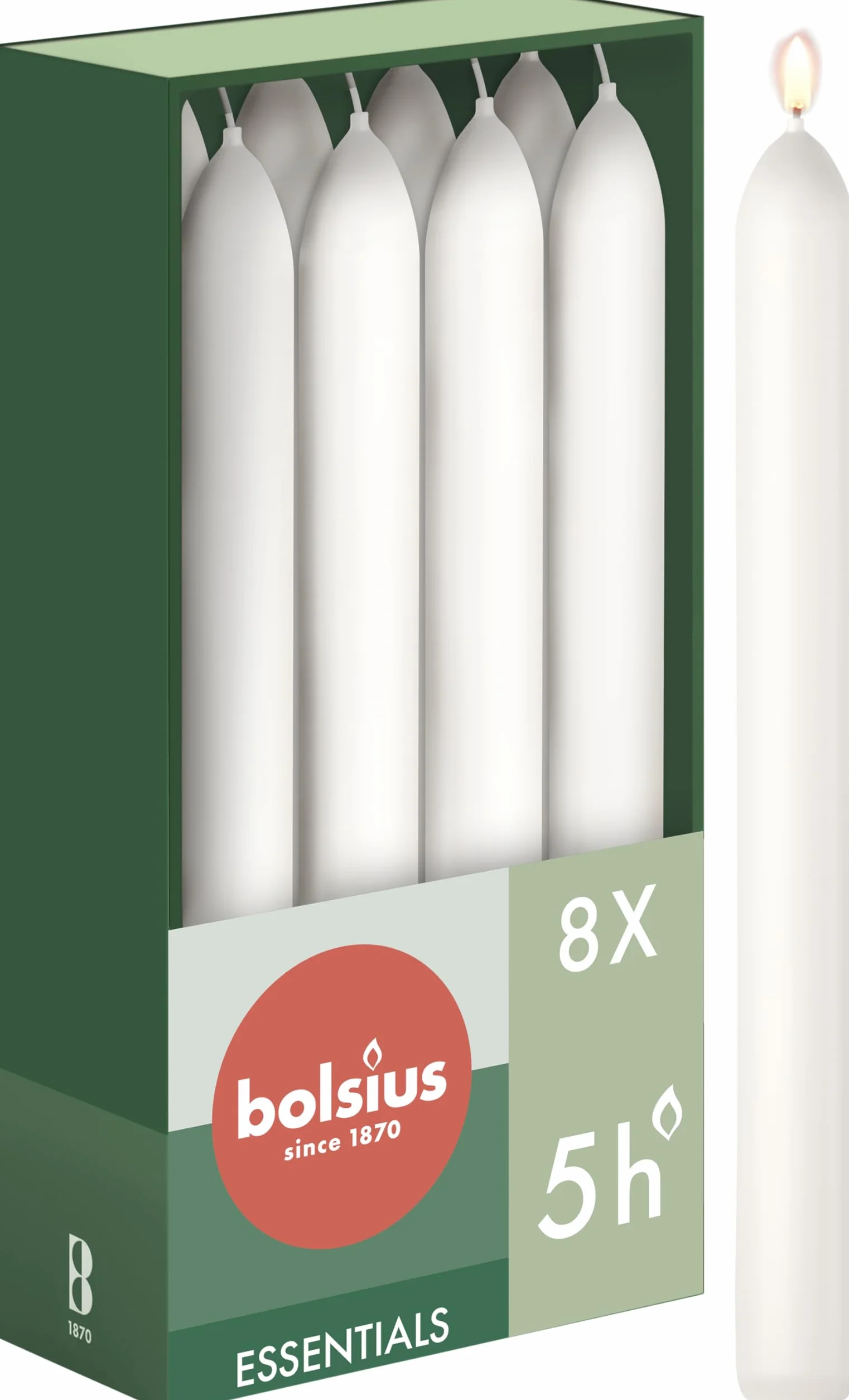Bolsius Essentials Gładka Świeca, Biały, 8 Sztuk