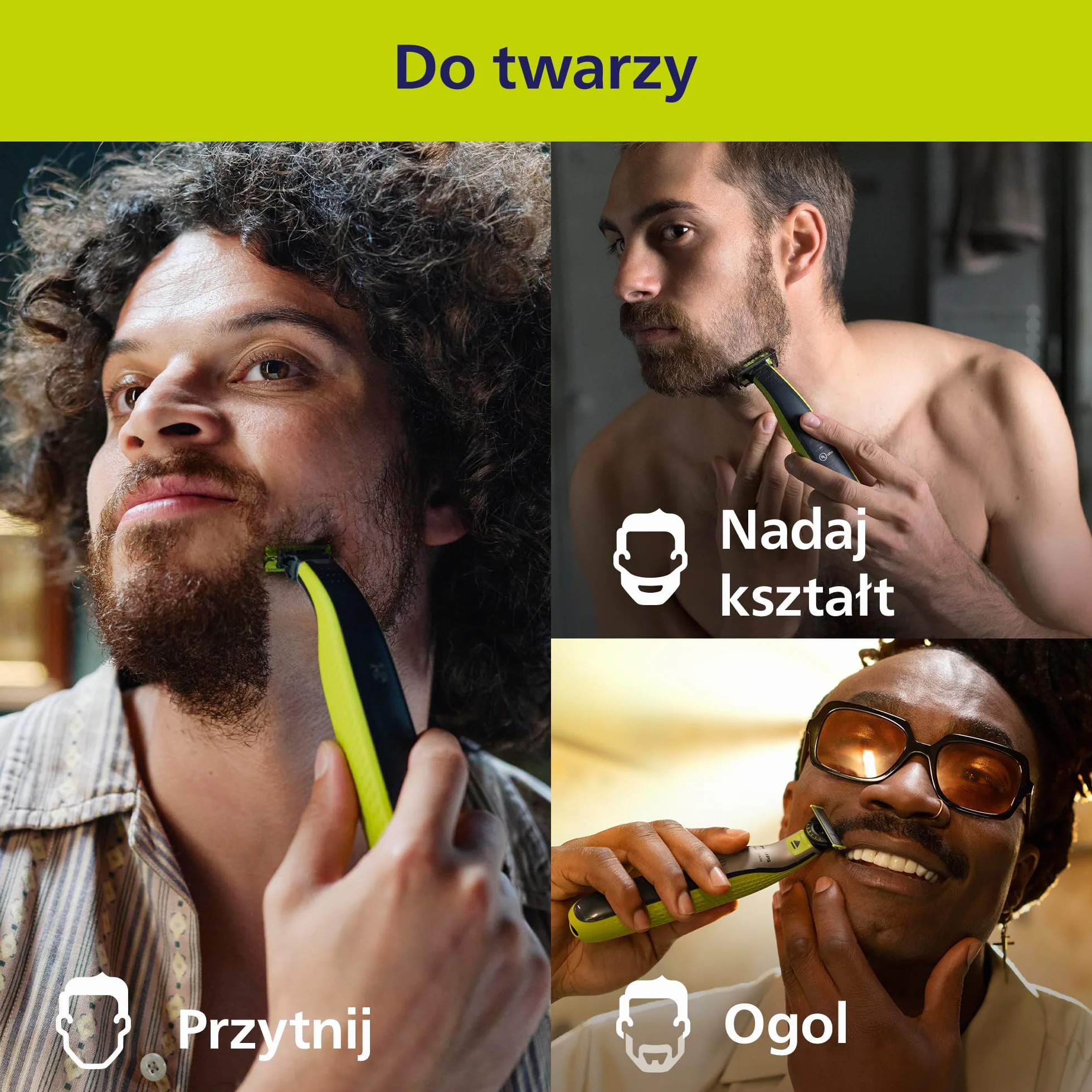 Philips OneBlade Elektryczny trymer do twarzy i ciała, golarka, 3x 360 ostrzy, 4x grzebień, zestaw do ciała QP2834/31