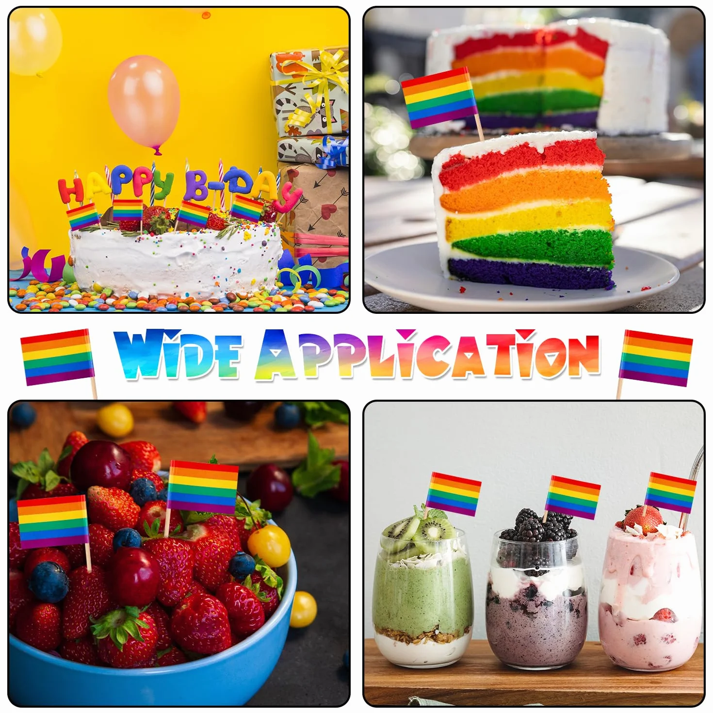 200 szt. Wykalaczki Teczowe Flagi, Mini LGBT Wykalaczki do Ciastek Teczowe Wykalaczki Wykalaczki do Ciastek Progress Pride Wykalaczki Teczowy Koktajl na Teczowy Karnawal Dekoracje Imprezowe