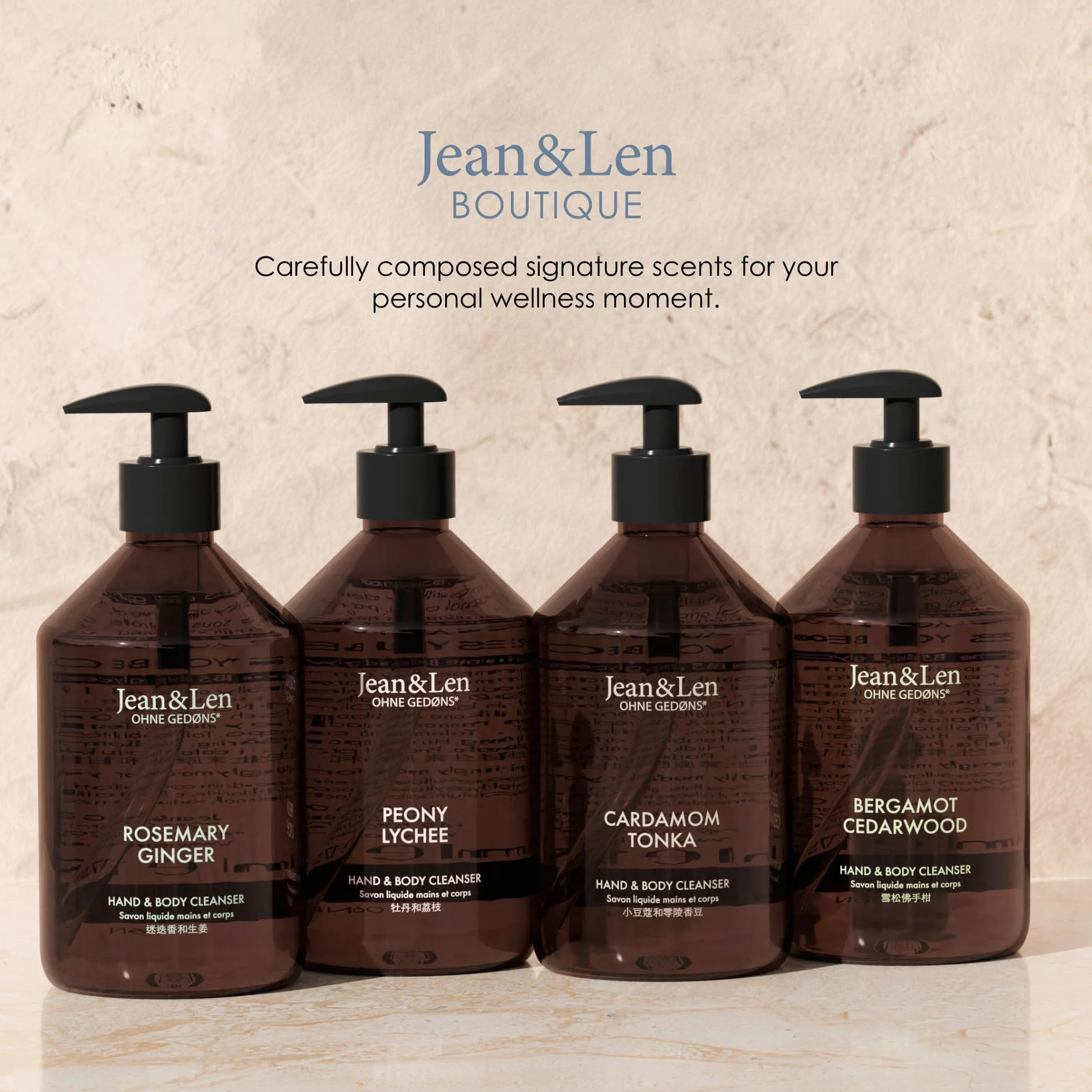 Jean & Len Hand & Body Cleanser Bergamot & Cedrwood, dla pachnącego doznania czyszczenia, mydło do ciała i rąk w wysokiej jakości butelce, orzeźwiający śródziemnomorski zapach, wegańskie, 500 ml