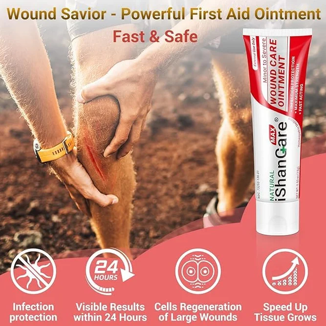 iShanCare® Wound Care Ointment - Maść pierwszej pomocy, 3X szybsze gojenie oparzeń, wrzodów, skaleczeń, otarć, odleżyn, odleżyn, ran nóg i stóp, naturalna maść gojąca rany