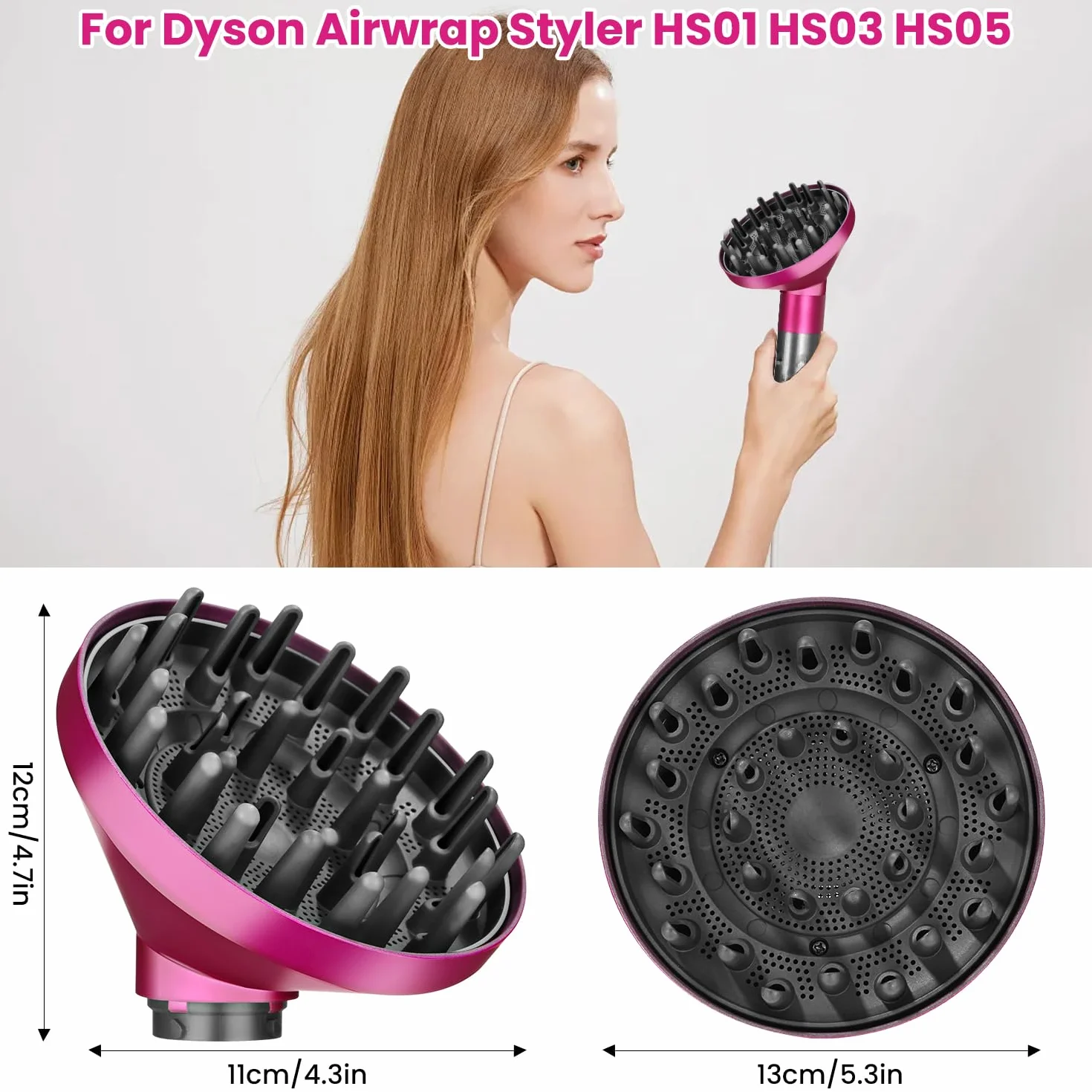 Dyfuzor nasadka do Dyson Airwrap HS01 HS03 HS05, dyfuzor do loków włosów, przenośna dysza dyfuzora do włosów, konwersja do loków Airwrap w suszarkę do włosów Czerwony Róż
