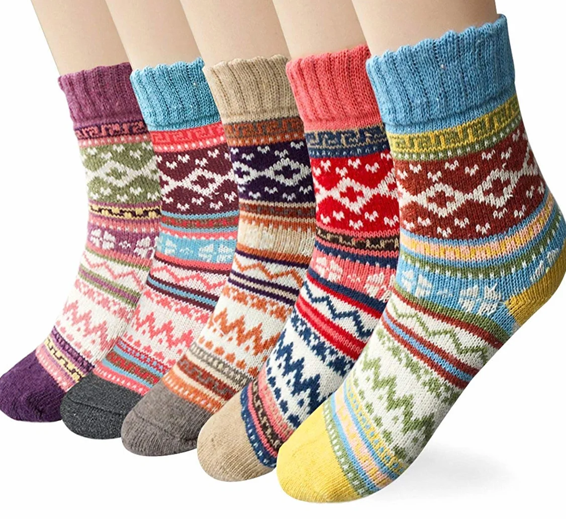 YSense Snug skarpety wełniane, dzianinowe skarpety zimowe, damskie skarpety termiczne, 5 par, 36-41 EU