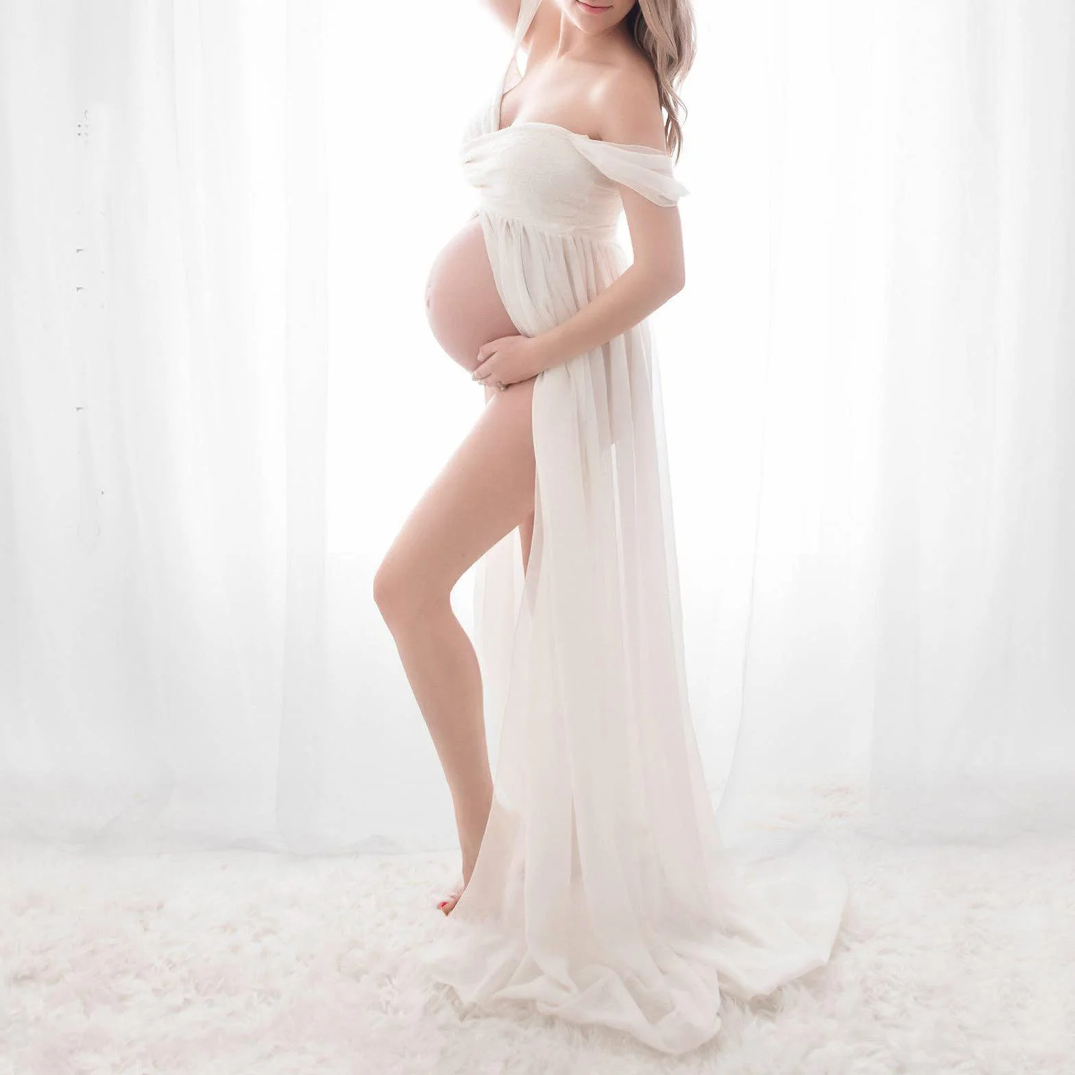 Krótkie solidne rekwizyty sukienka rękaw fotografia ciążowa kobiety w ciąży sukienka ciążowa duże rozmiary suknie ślubne