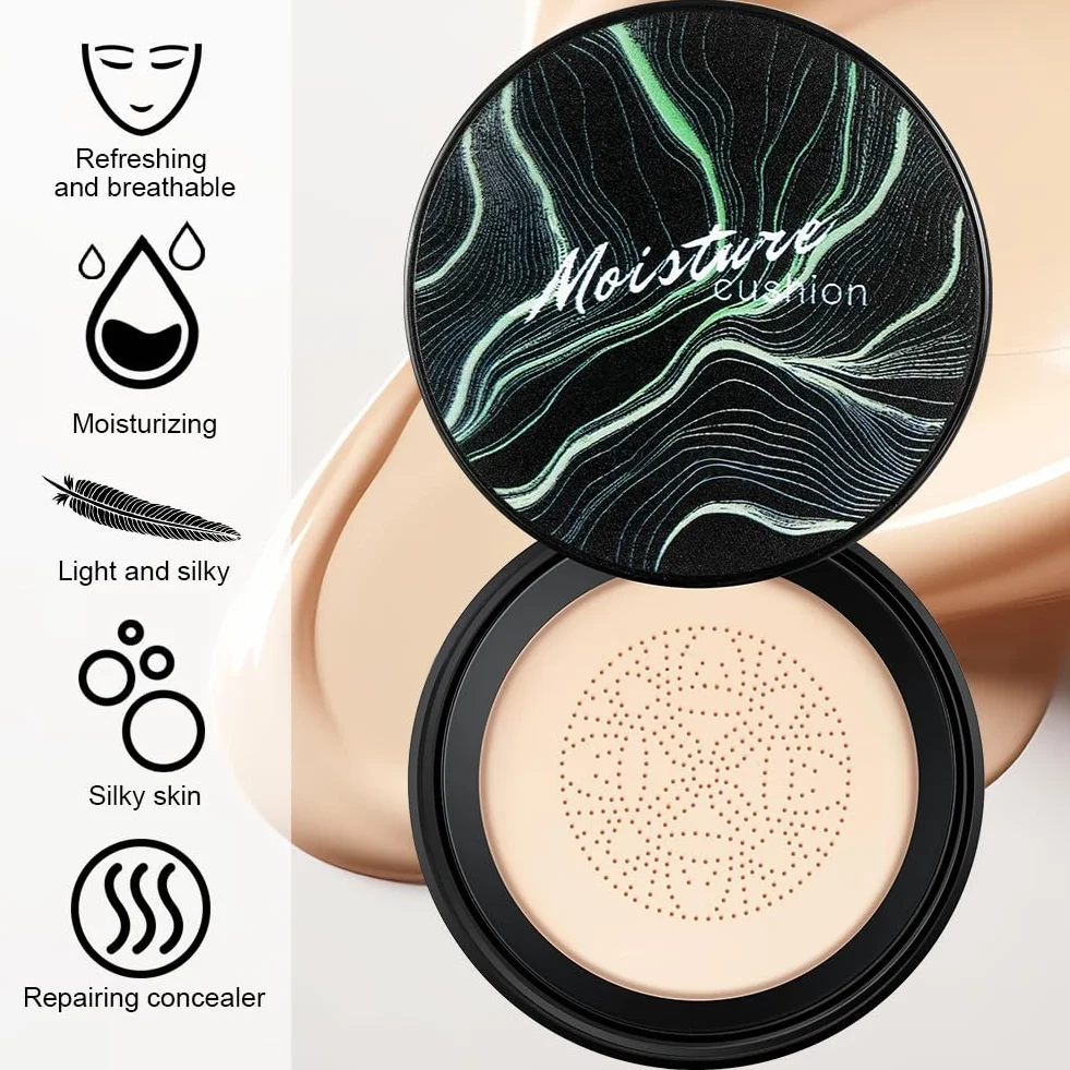 Poduszka powietrzna z głową grzyba CC Cream, Beauty Mushroom, kremowa poduszka powietrzna, podkład, korektor, krem BB, nawilżający, rozjaśniający, równomierny odcień skóry (kość słoniowa)