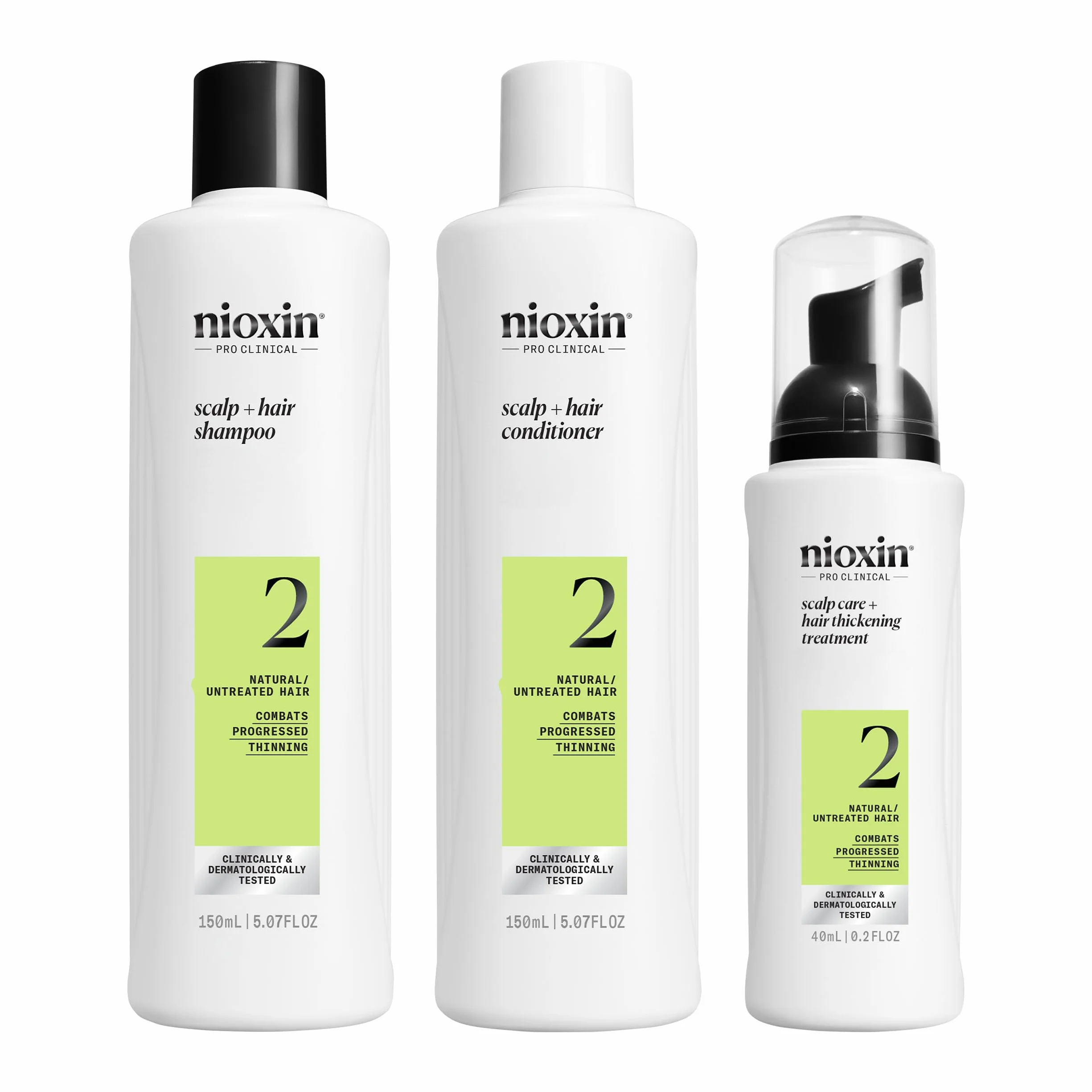Nioxin Szampon + system zagęszczania włosów 2 - zaawansowane przerzedzenie naturalne włosy - szampon, odżywka i pielęgnacja skóry głowy (150 + 150 + 40 ml)