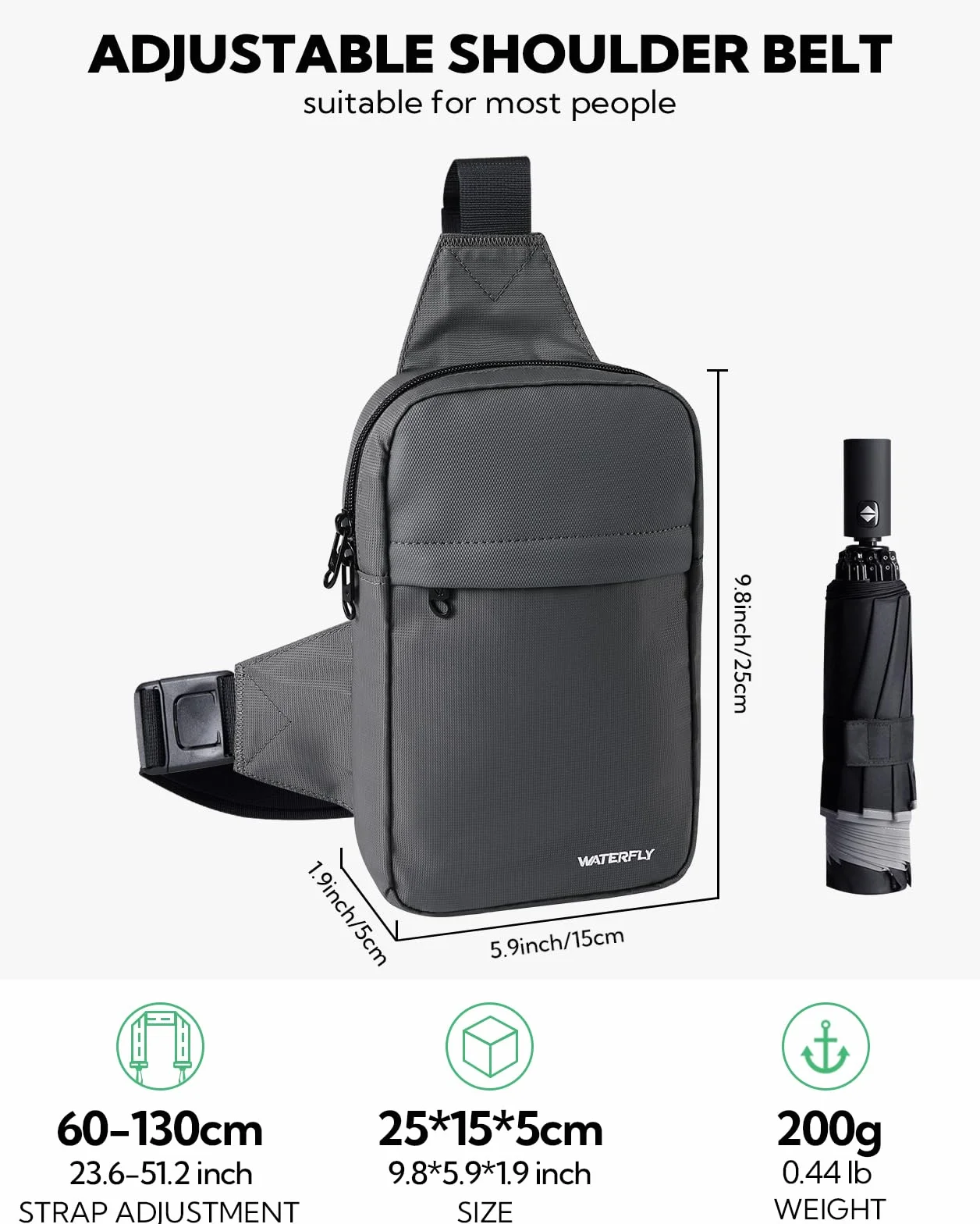 Waterfly Torba crossbody na klatkę piersiową: mała torba na ramię torba crossover torba na ramię do pracy w podróży kobiety mężczyźni