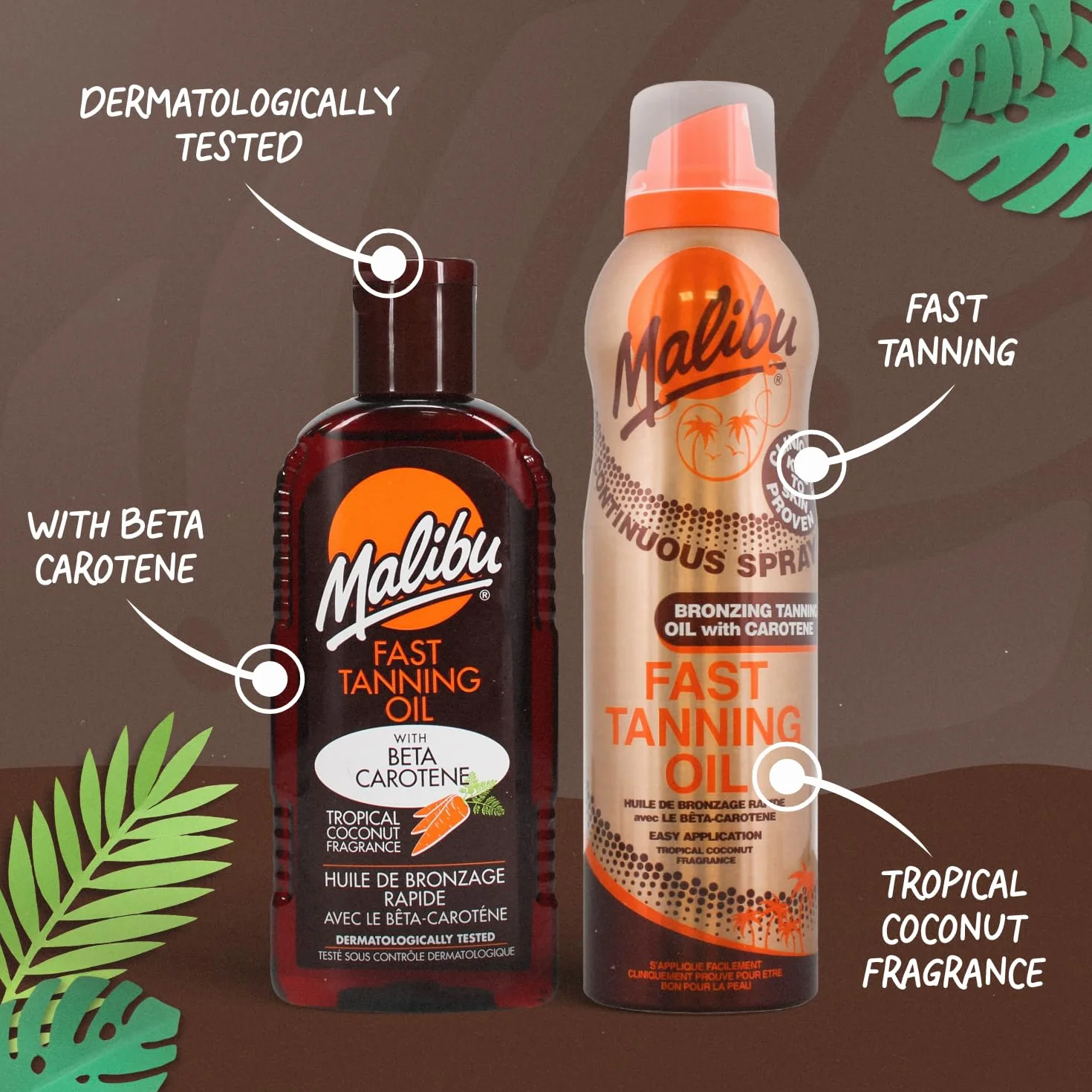 Malibu Sun, Fast Tan, olej do opalania ciągłego w sprayu kokosowym, łatwa aplikacja, 175 ml