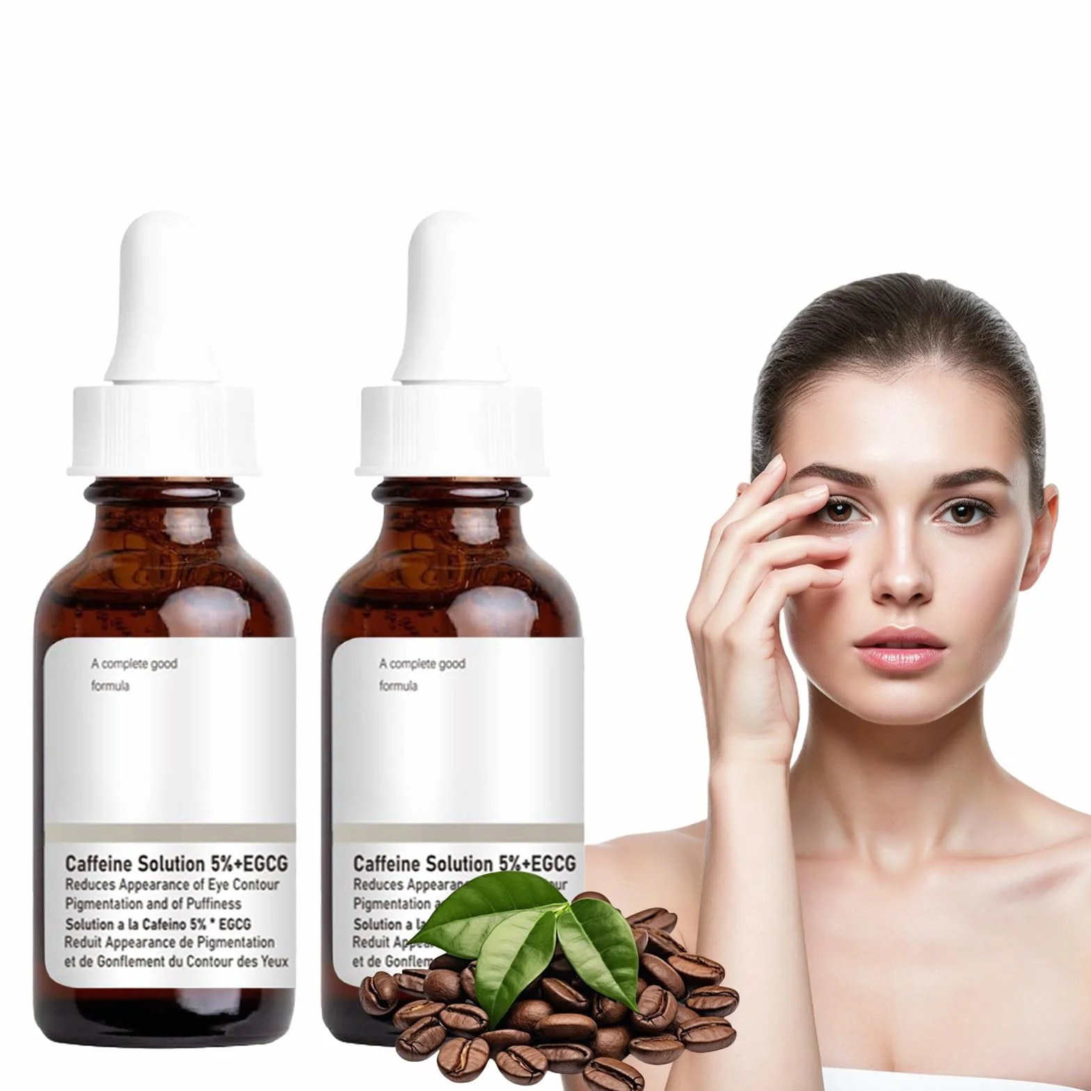 Flintronic 5% roztwór kofeiny + EGCG Serum Korektorowe, 2 szt. Kofeinowe serum do oczu, poprawia cienie i kieszenie pod oczami, wygładza zmarszczki i drobne linie wokół oczu, 30 ml