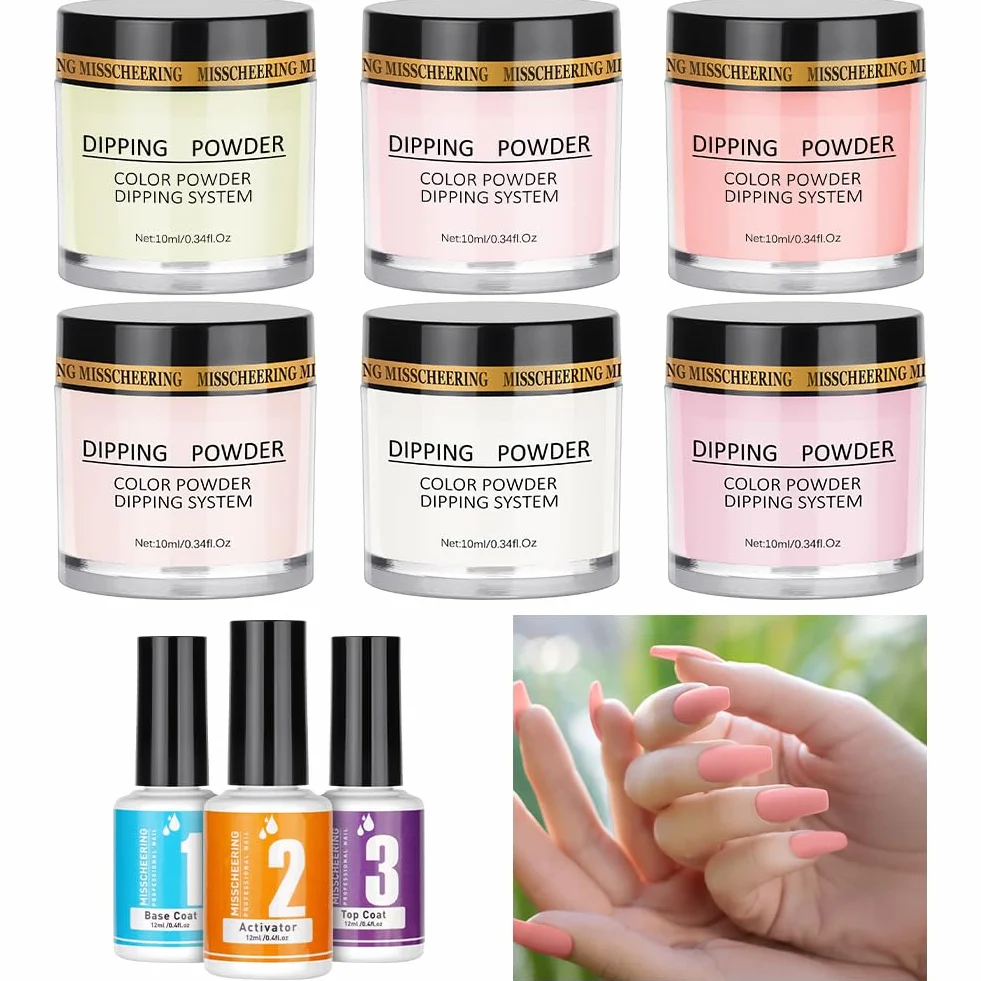 LOPHE Dipping Powder Nail Set 6 kolorów Dip Powder Nail Set mit Base Activator Top Gel, zestaw do paznokci dla początkujących, zestaw startowy do paznokci, prezent dla kobiet (01B)