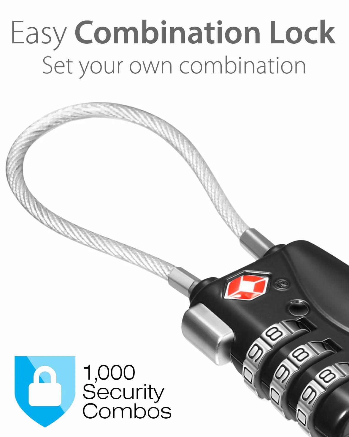 Fosmon 3-cyfrowy kabel szyfrowy TSA: Walizka, torba podróżna, szafka lub plecak - zabezpiecz cały bagaż, rower, brama, rabat - kłódka z 3-cyfrowym kodem - czarna - zestaw 3 szt