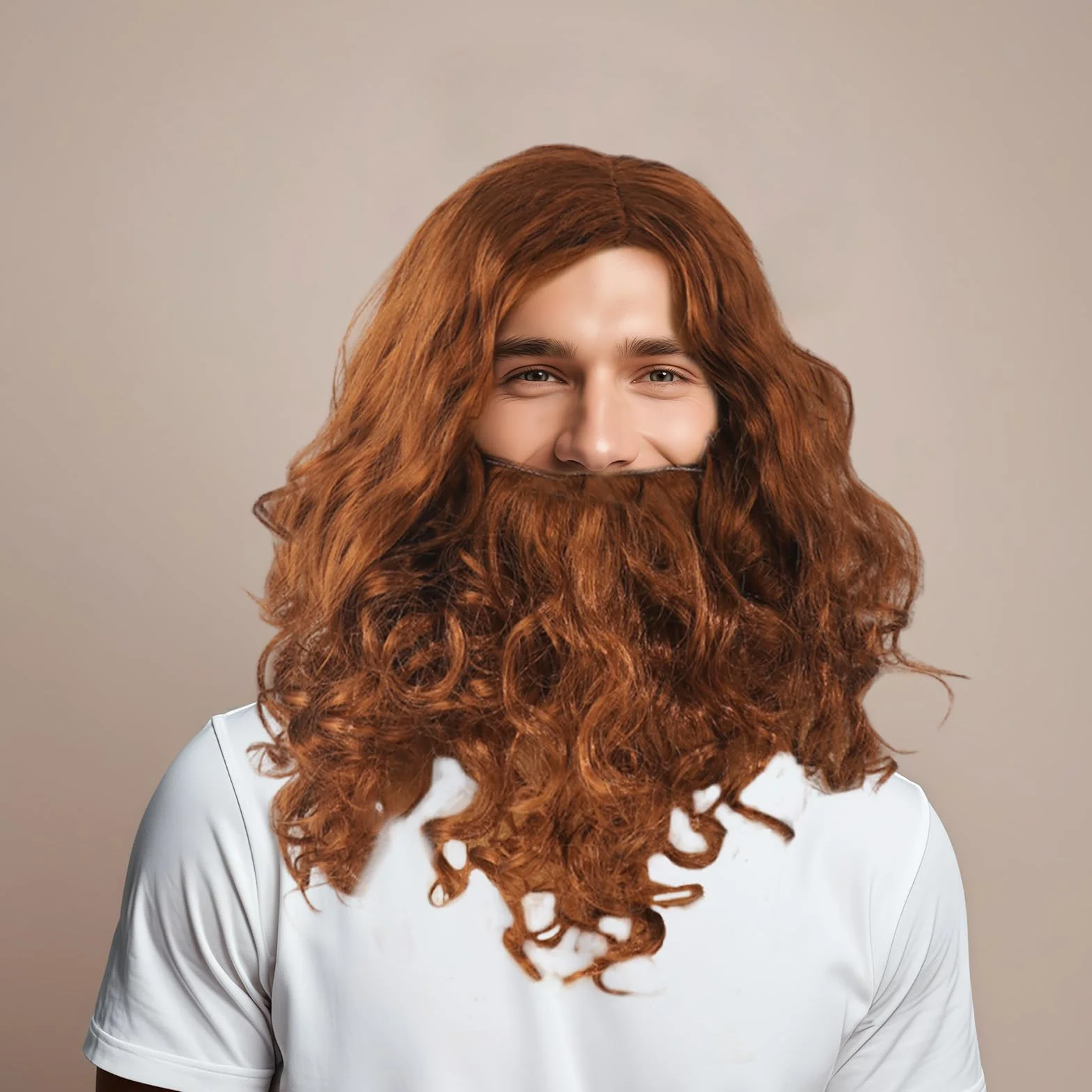 GWAWG Długa peruka i broda, dla dorosłych, ciemnobrązowa, kręcona, długa broda, kostium, fantazyjne przebranie, akcesorium na imprezę i wąsy, cosplay, kostium na Halloween, karnawał, kostium