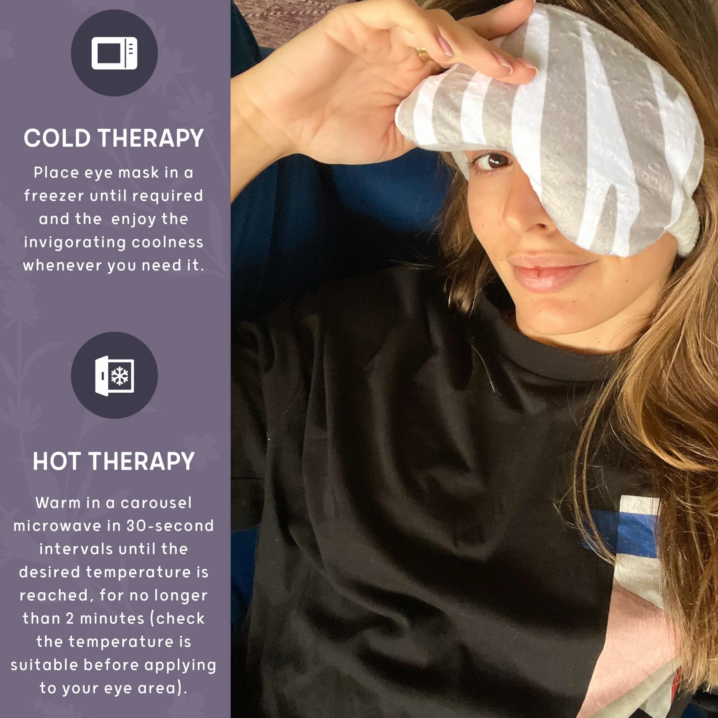 LEVEL Deep Therapy Lavender Weighted Wheat Eye Masks – Microwaveable & Freezable – łagodzące bóle i stres – Migraines, Anxiety & Tension, Nadruk zebry