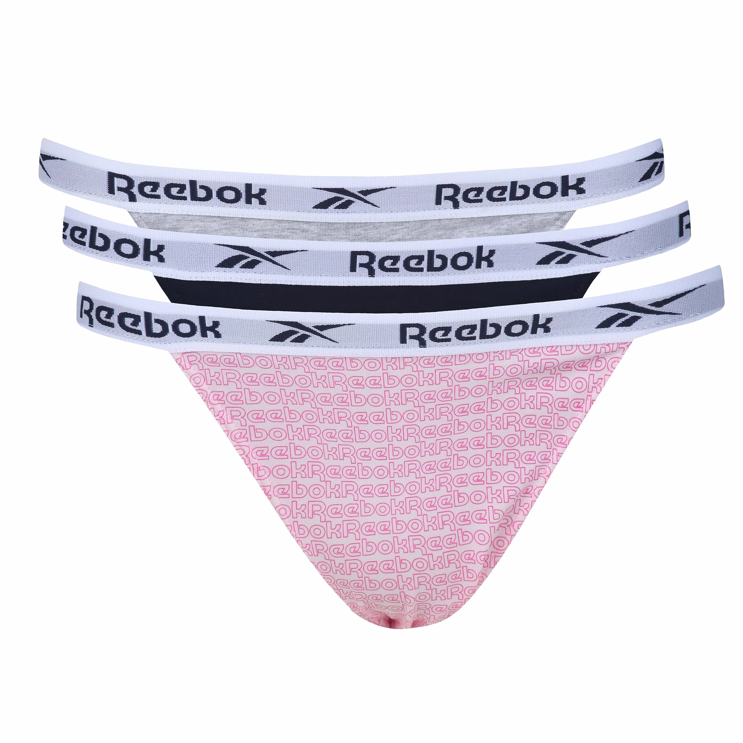 Reebok Figi Kobiety Damen Reebok Tanga-slips In Navy/Print/Grau - Packung Mit 3 Stück