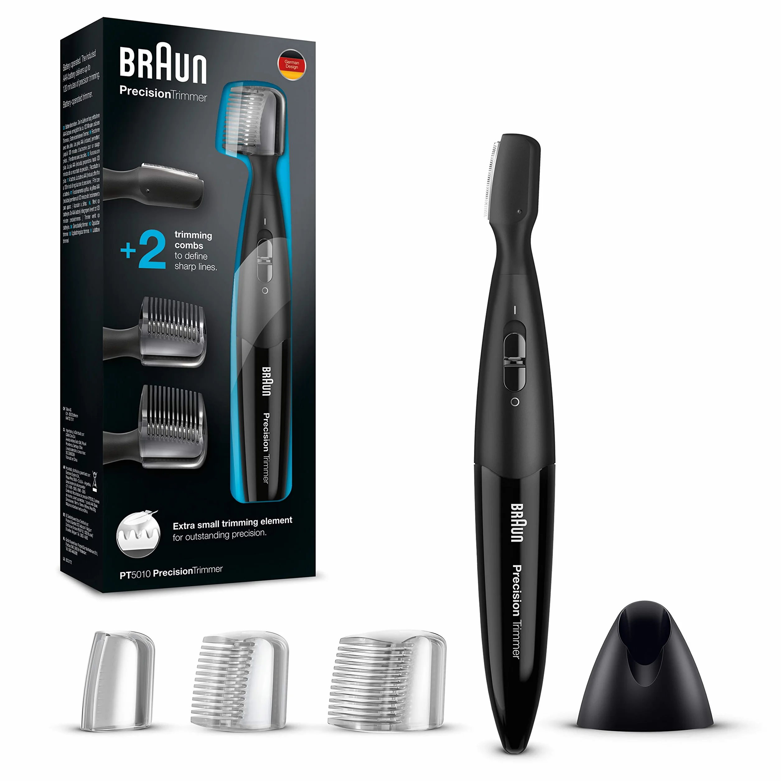 Braun Precision Trymmer męska elektryczna kosiarka precyzyjna broda, czarna, obie chodaki tnące nadają elastyczne i precyzyjne cięcie, PT5010