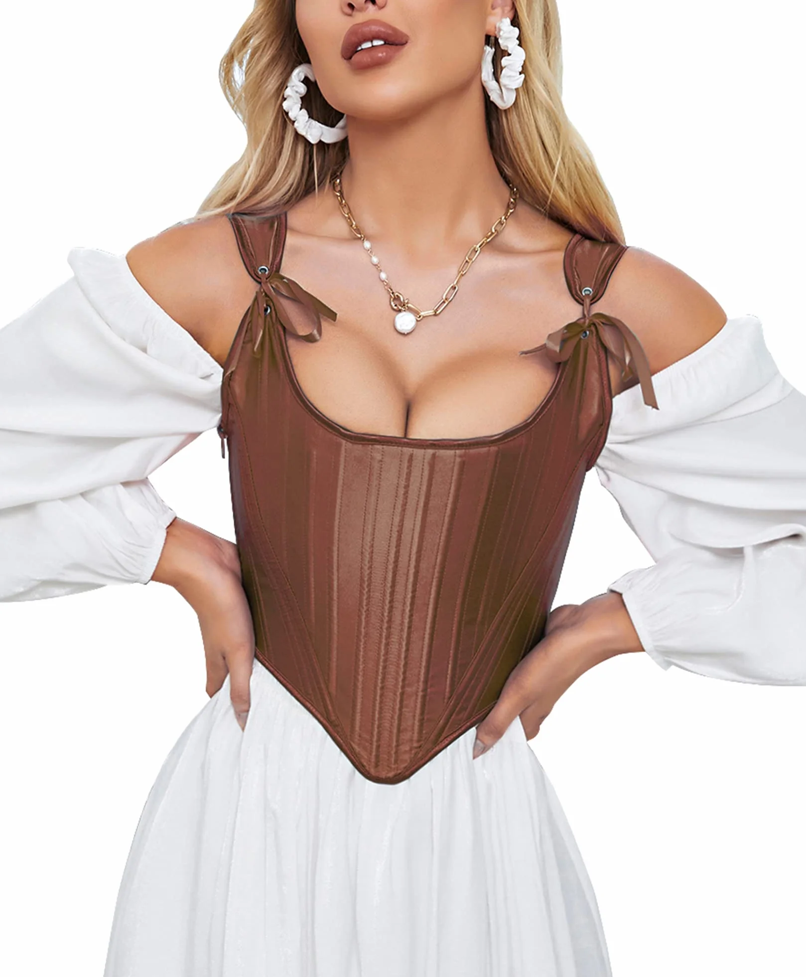 Dreay Damski Vintage Asymetryczny Hem Overbust Gorset Wiązany Przód Sznurowany Tył Gorset Bielizna Modelująca Top