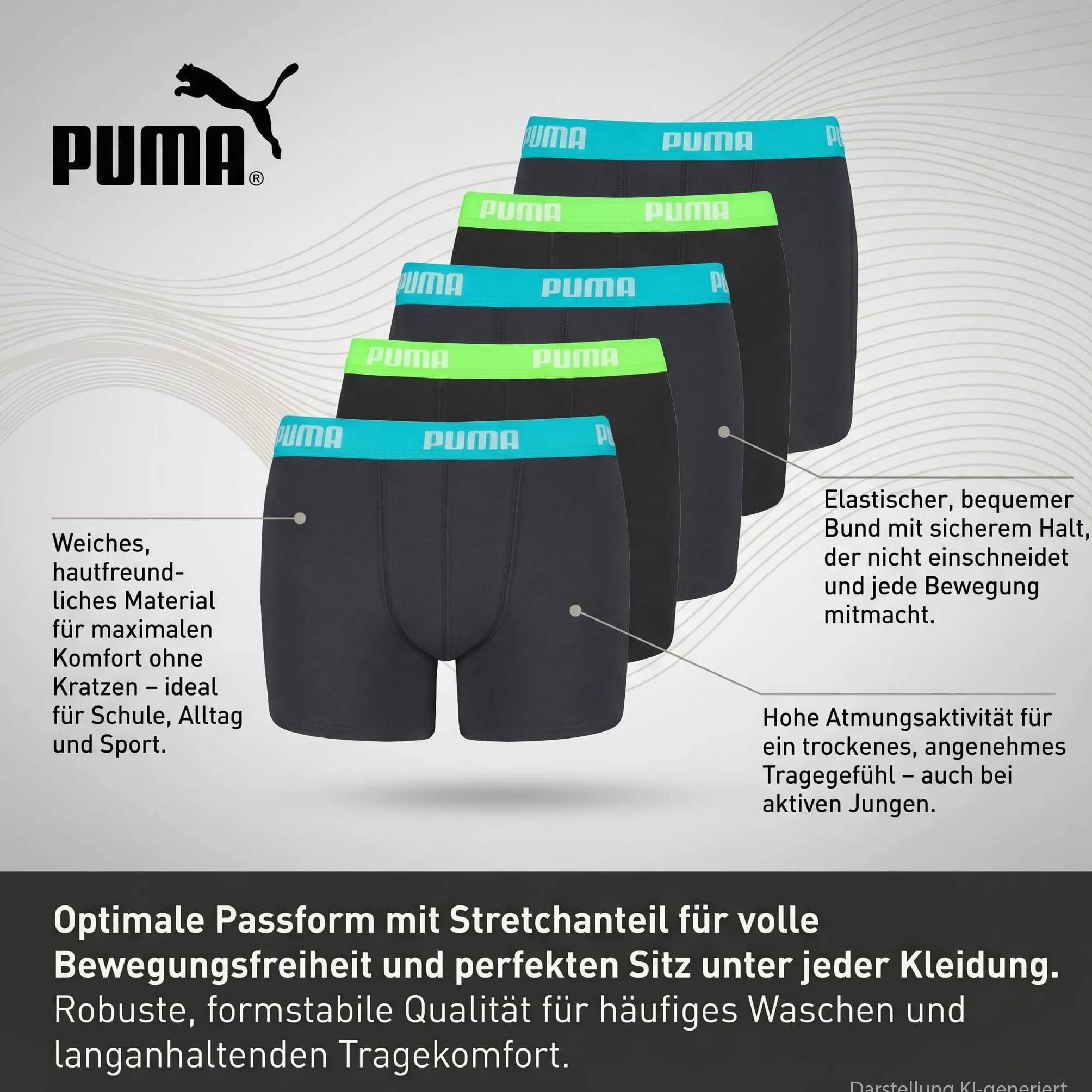 PUMA Bokserki chłopięce (5 sztuk), Atrament indyjski/turkus, 152