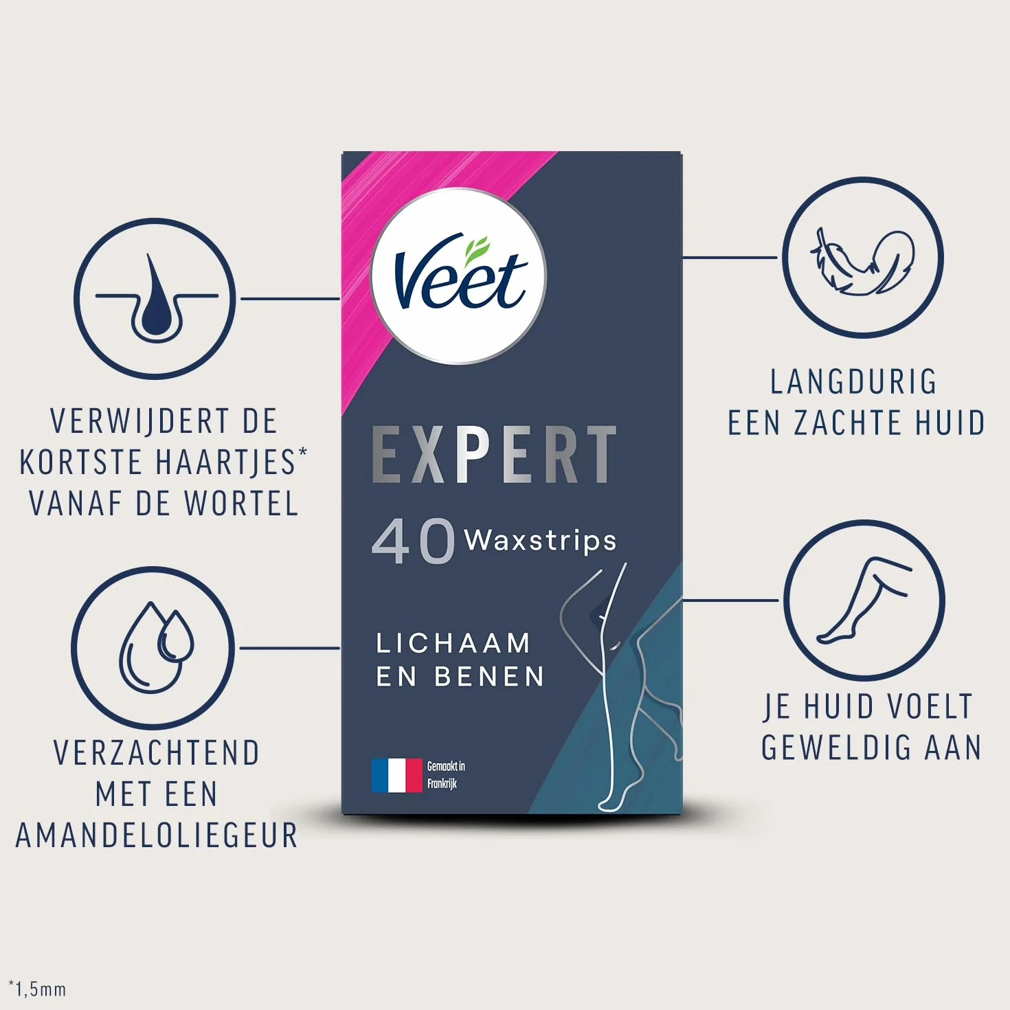 Veet EXPERT 40 pasków z zimnego wosku do depilacji ciała i nóg skóra wrażliwa