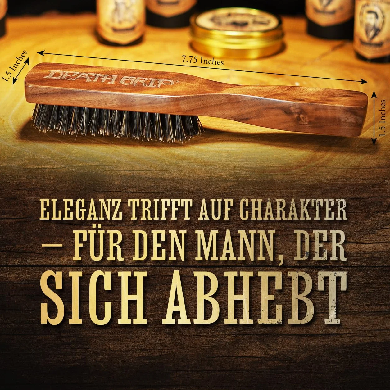 THE VINTAGE GROOMING CO. Szczotka do brody i wąsów z drewna – włosie dzika – brązowa – dla mężczyzn z brodą – ergonomiczny uchwyt – pielęgnuje włosy i oczyszcza skórę głowy