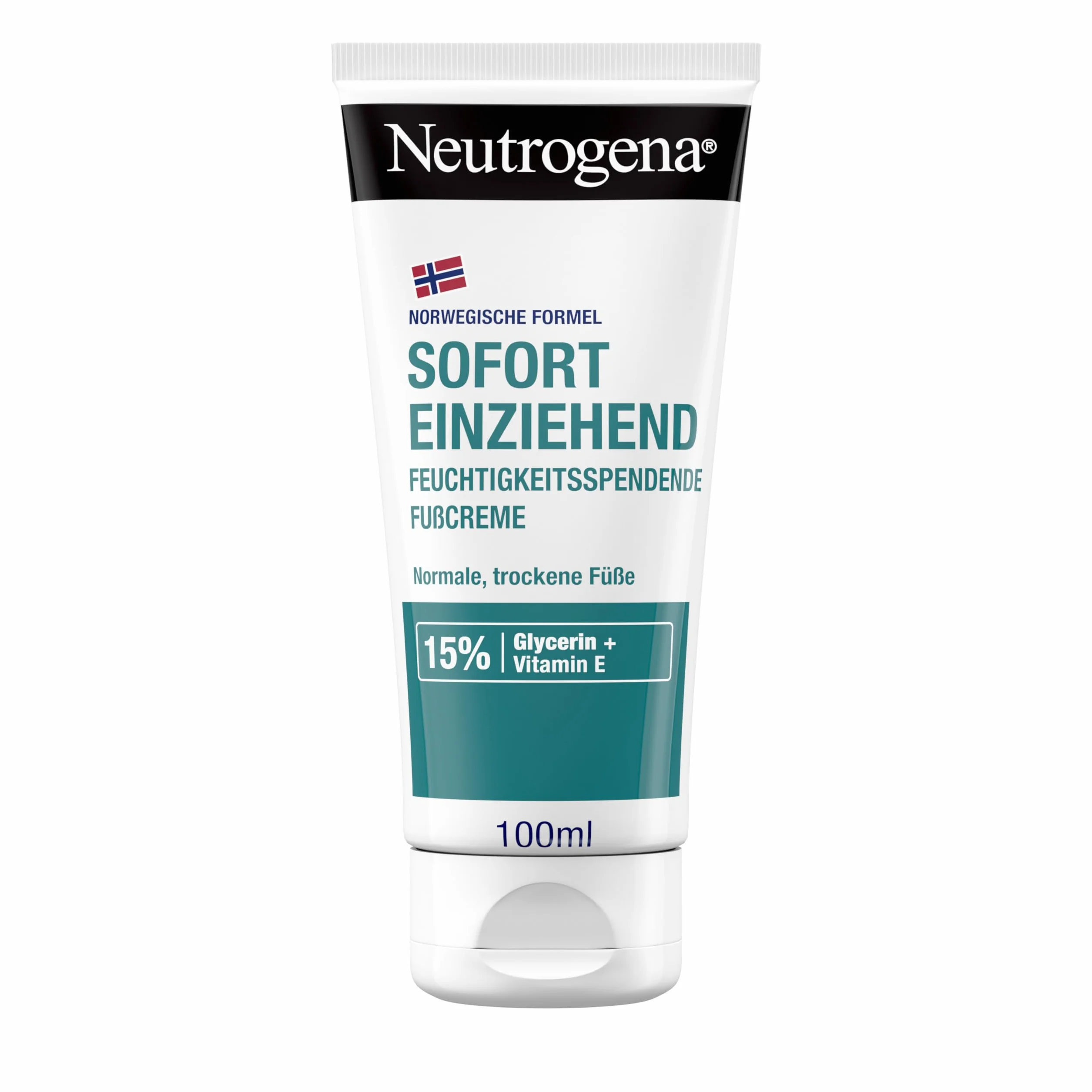 Neutrogena Norweska formuła natychmiast wchłaniający się krem do stóp (100 ml) do normalnych i suchych stóp, nawilżający krem do pielęgnacji stóp z 15% gliceryną + witaminą E