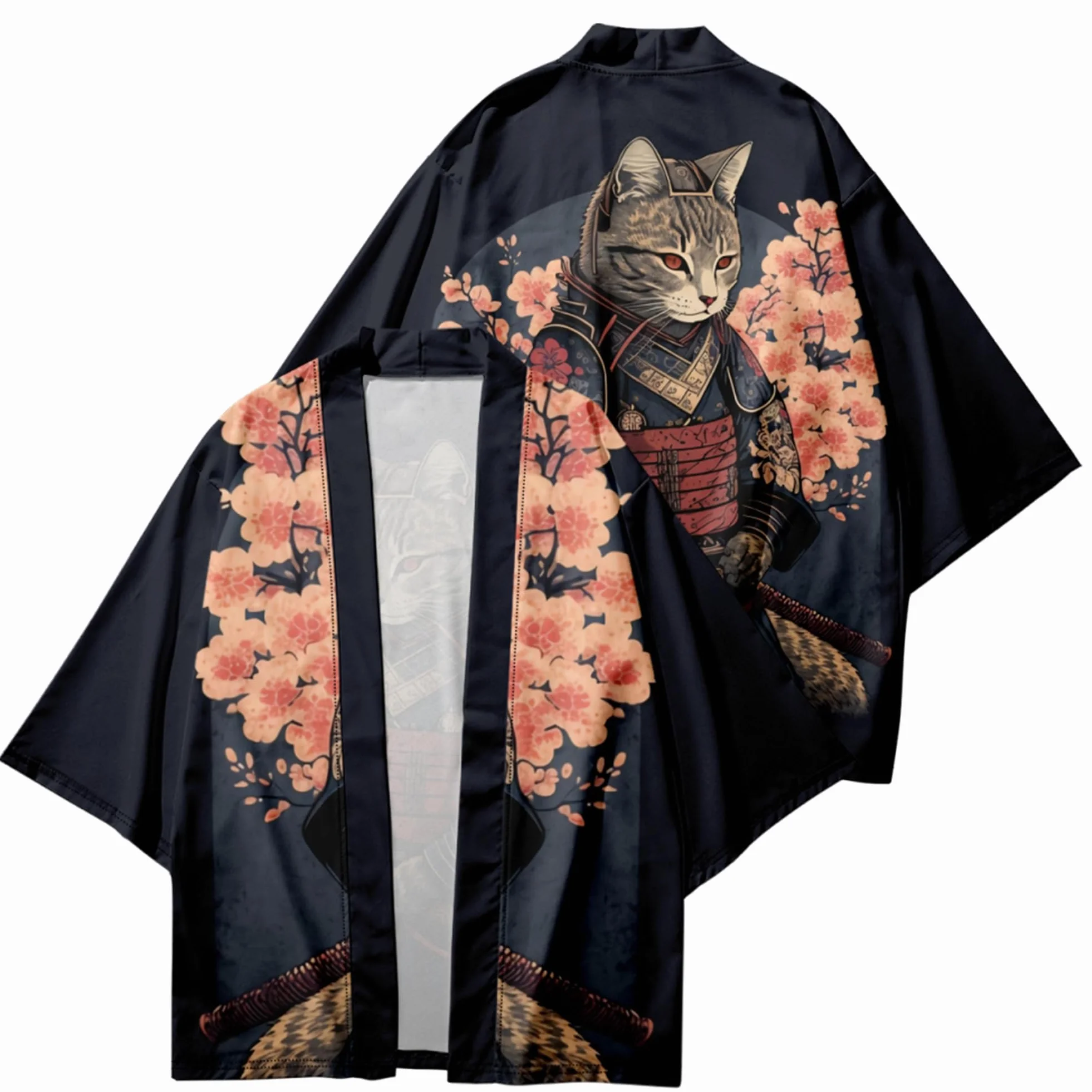 DOSLAVIDA Japoński zestaw kurtek kimono dla mężczyzn, stylowy otwarty płaszcz przedni ze szortami, chiński styl, kurtka z dzianiny z nadrukiem