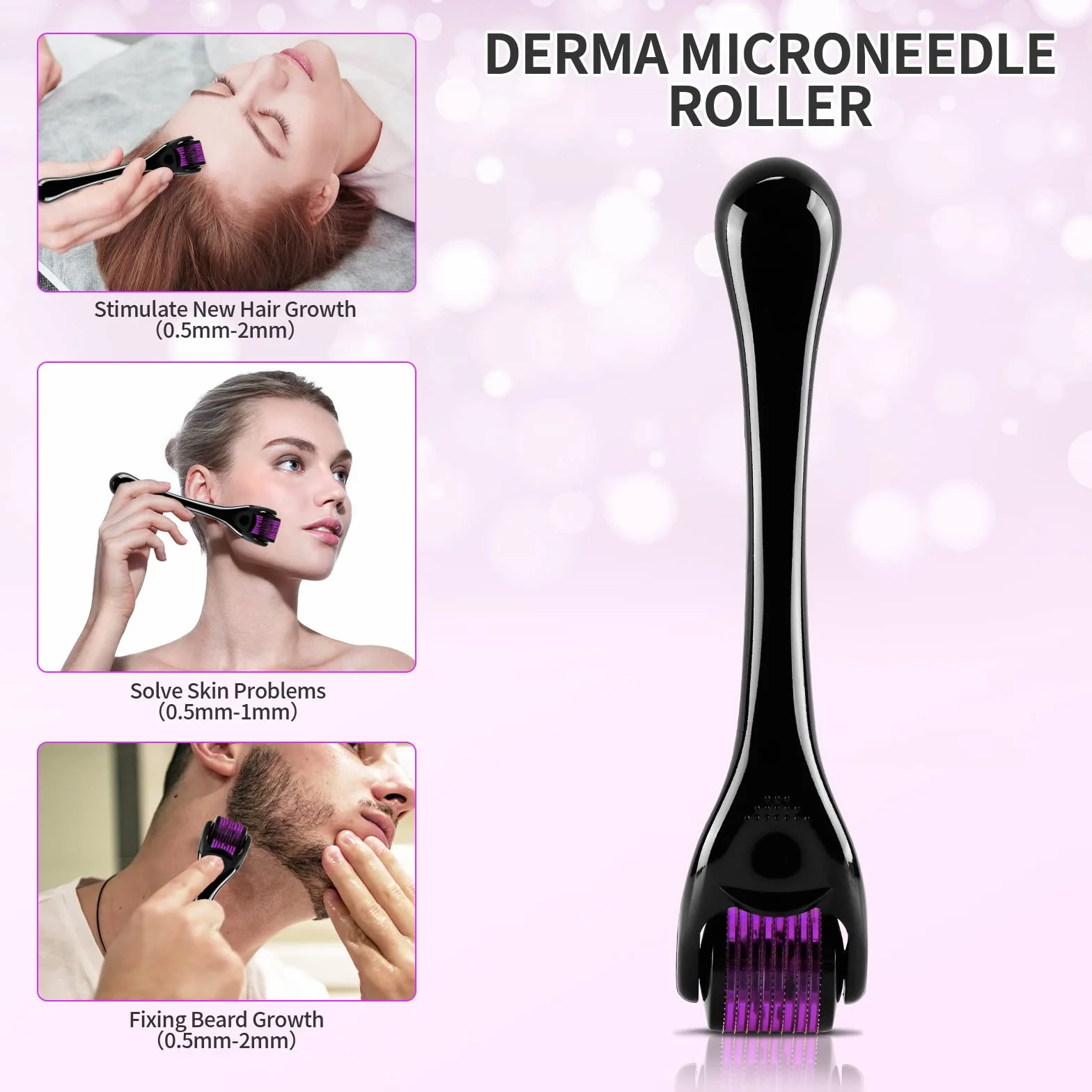 Derma-roller 0,5 mm, 540 tytanowy wałek z mikroigłami do skóry twarzy, odmładzająca, przeciwzmarszczkowa, regeneracja skóry, wypadanie włosów, blizny po trądziku, rozstępy