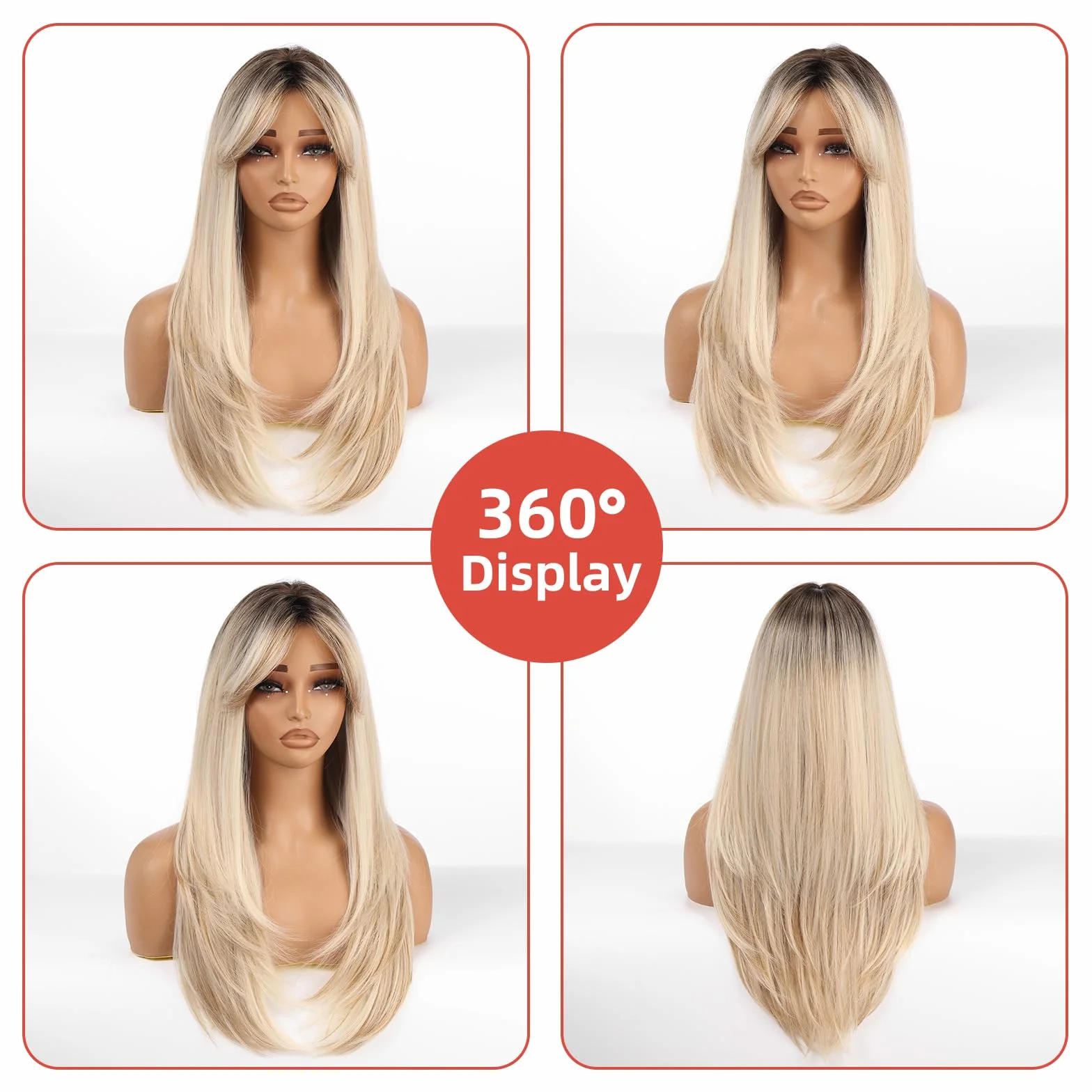 Allbell Ombre blond peruka syntetyczna 61 cm prosta warstwowa odporna na wysokie temperatury