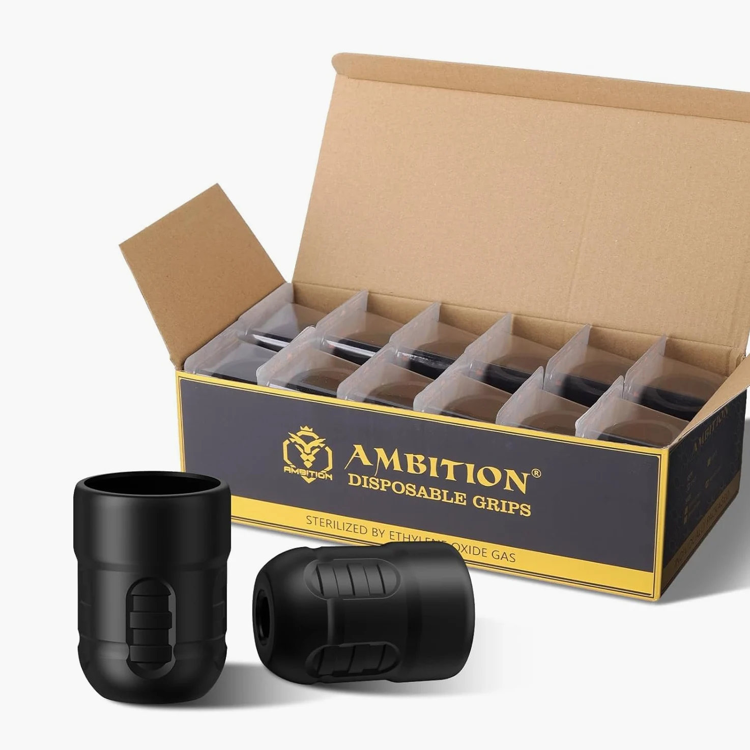 Ambition Soldier P3 Jednorazowe uchwyty do tatuażu - 12 szt. 36 mm gumowe osłony uchwytu do tatuażu z systemem regulacji kliknięcia do maszynek do tatuażu Soldier, Zetton, Torped i Shura