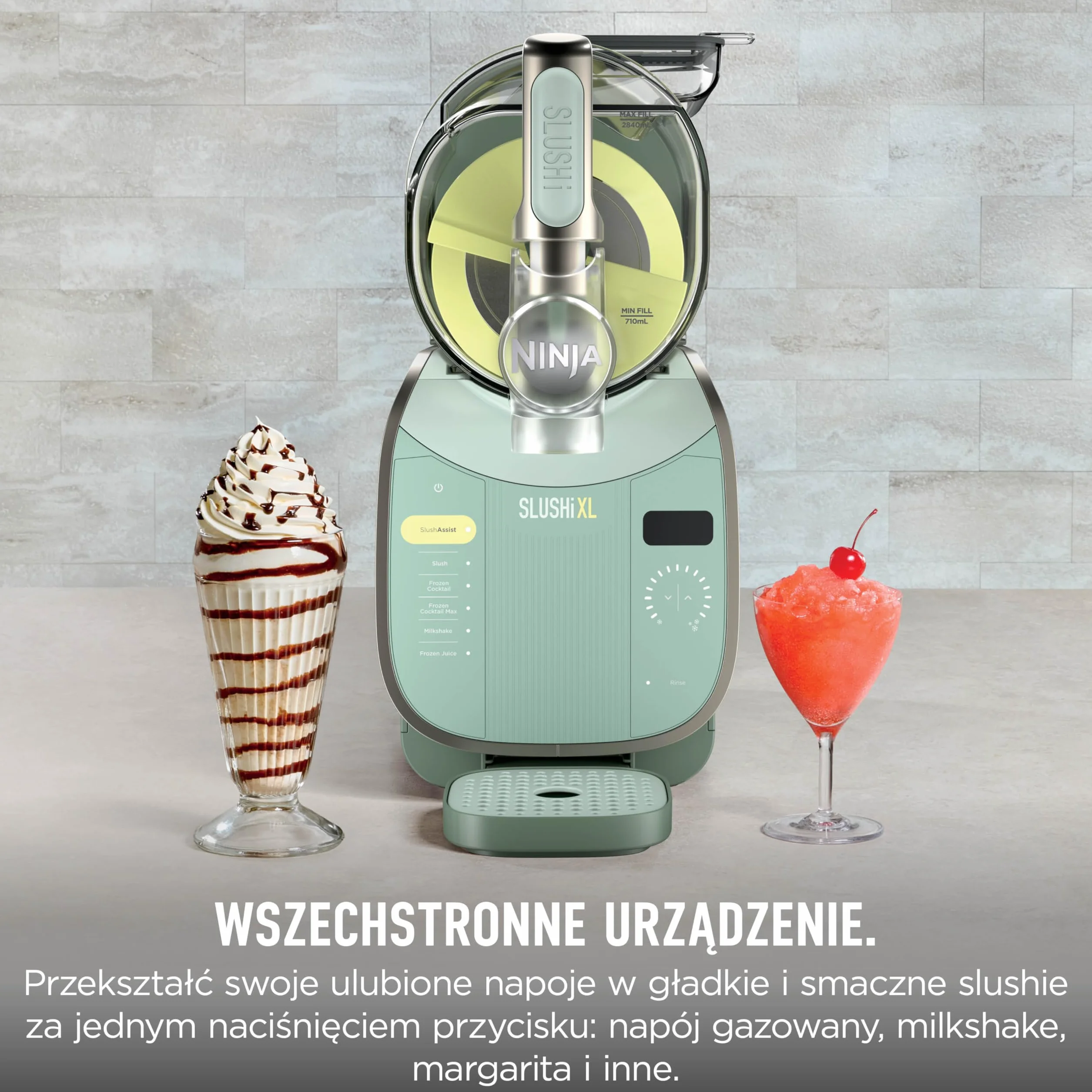 Ninja SLUSHi XL wielofunkcyjna maszyna do mrożonych napojów z technologią SlushAssist, Bardzo duża pojemność 3,7l (maks. napełnienie 2840ml), Przygotuj slushie, mrożone koktajle itp. Zielony FS601EUGN