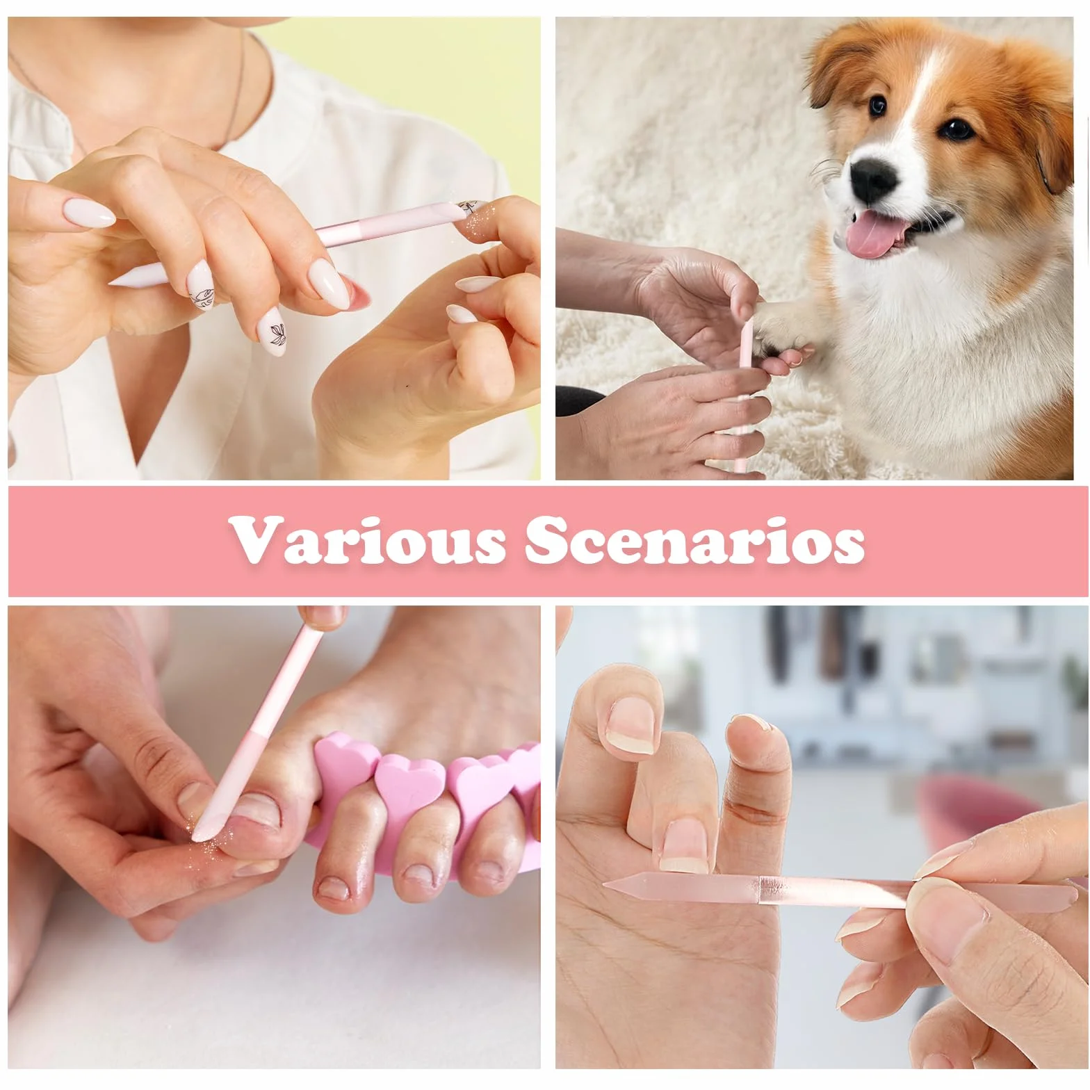 2 Sztuki Popychacz do Skórek, Szklany Pilnik do Paznokci, Dwustronny, Profesjonalny Precyzyjny, Narzędzie do Manicure, DIY