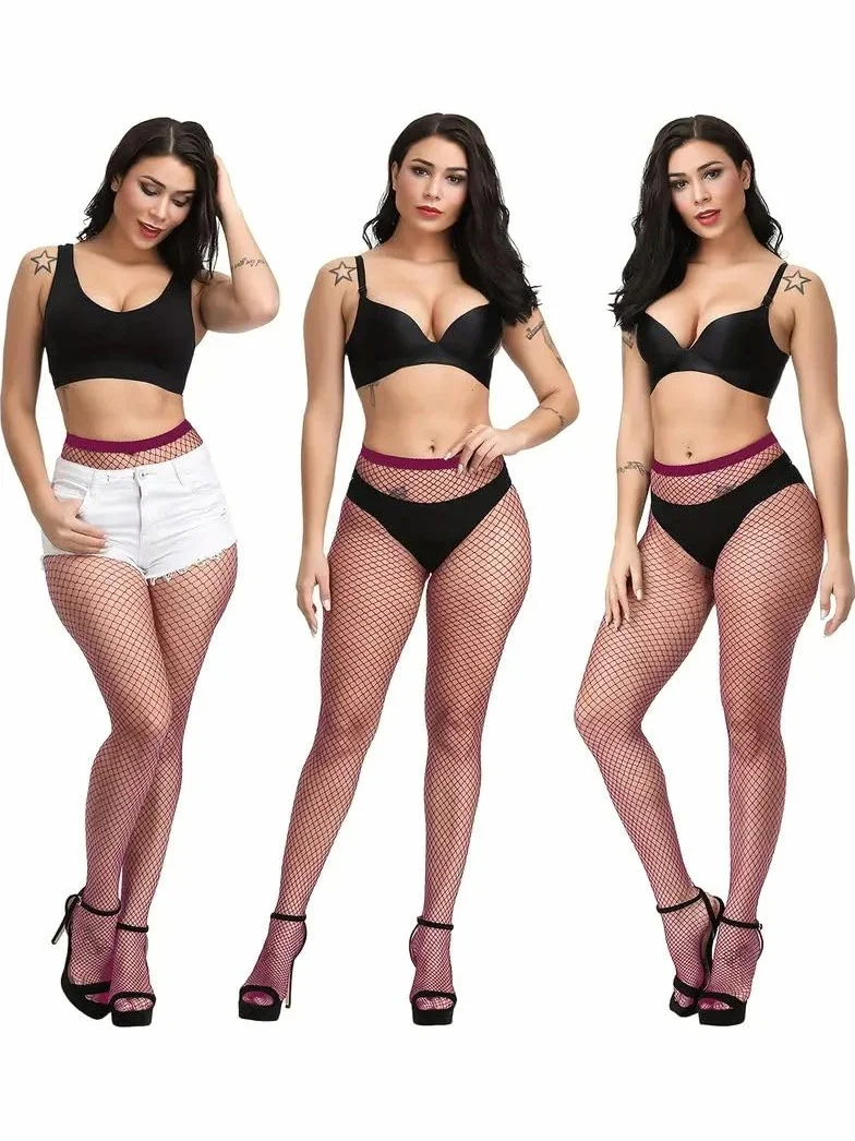 Boolavard Pończochy kabaretki, rajstopy z wysokim stanem dla kobiet, rajstopy z siatki rybnej, damskie plus size, jeden rozmiar, pasuje do wszystkich