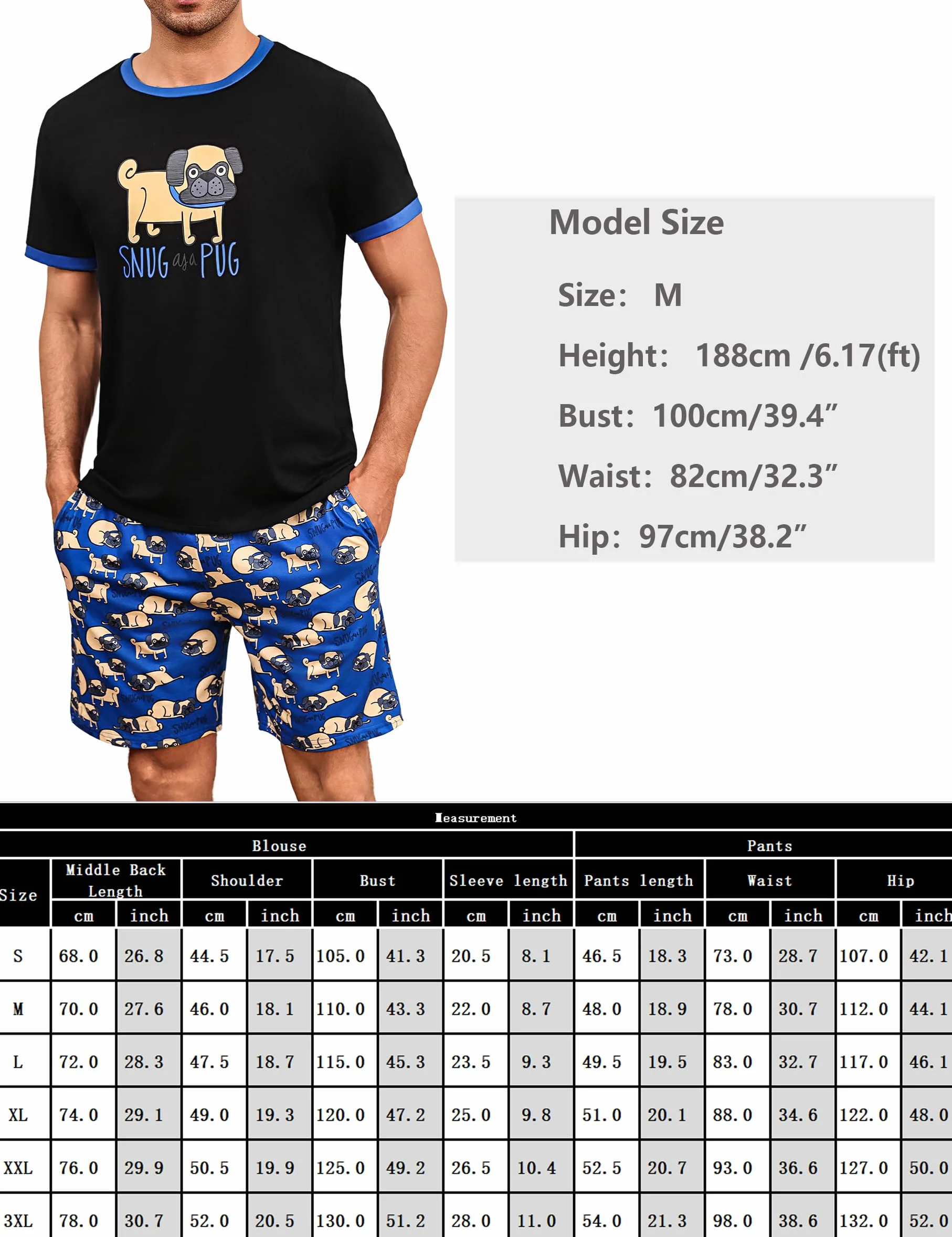 Demegimi Męska piżama krótka piżama bawełniana letnia bielizna nocna zabawny pies duckelhund t-shirt i spodnie piżamowe dla mężczyzn