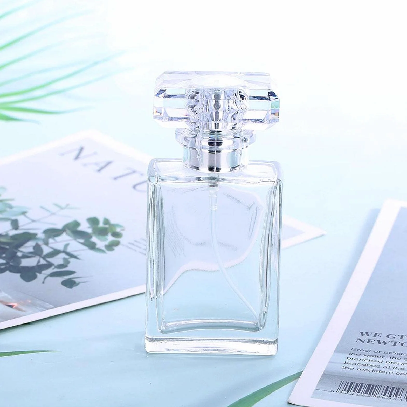 Butelka z rozpylaczem perfum, 30 ml, pusta szklana butelka na perfumy, do wielokrotnego napełniania, prostokątna flakon, do pakowania perfum w podróży, 9,4 x 4,6 cm (przezroczysta)