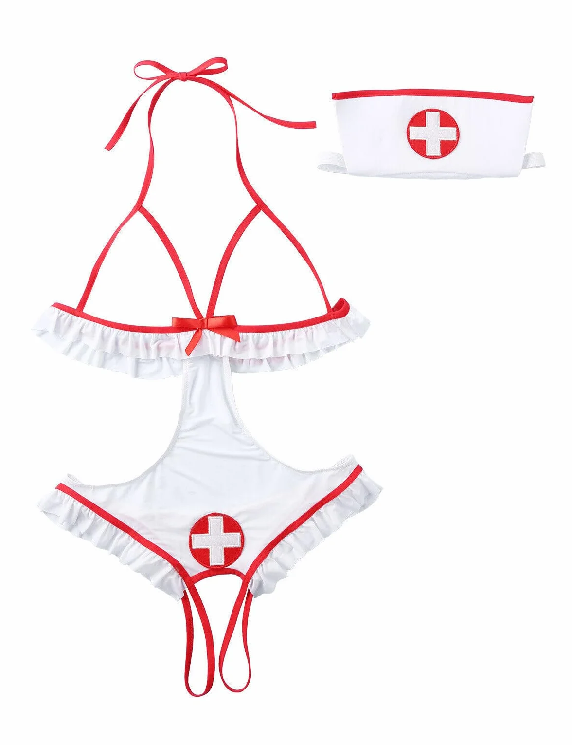 Walang Seksowne babydolls dla kobiet, negliż, kostium pielęgniarki, kostium cosplay, 2-częściowy zestaw bielizny pielęgniarskiej, seksowna odzież klubowa, rozmiar S-L