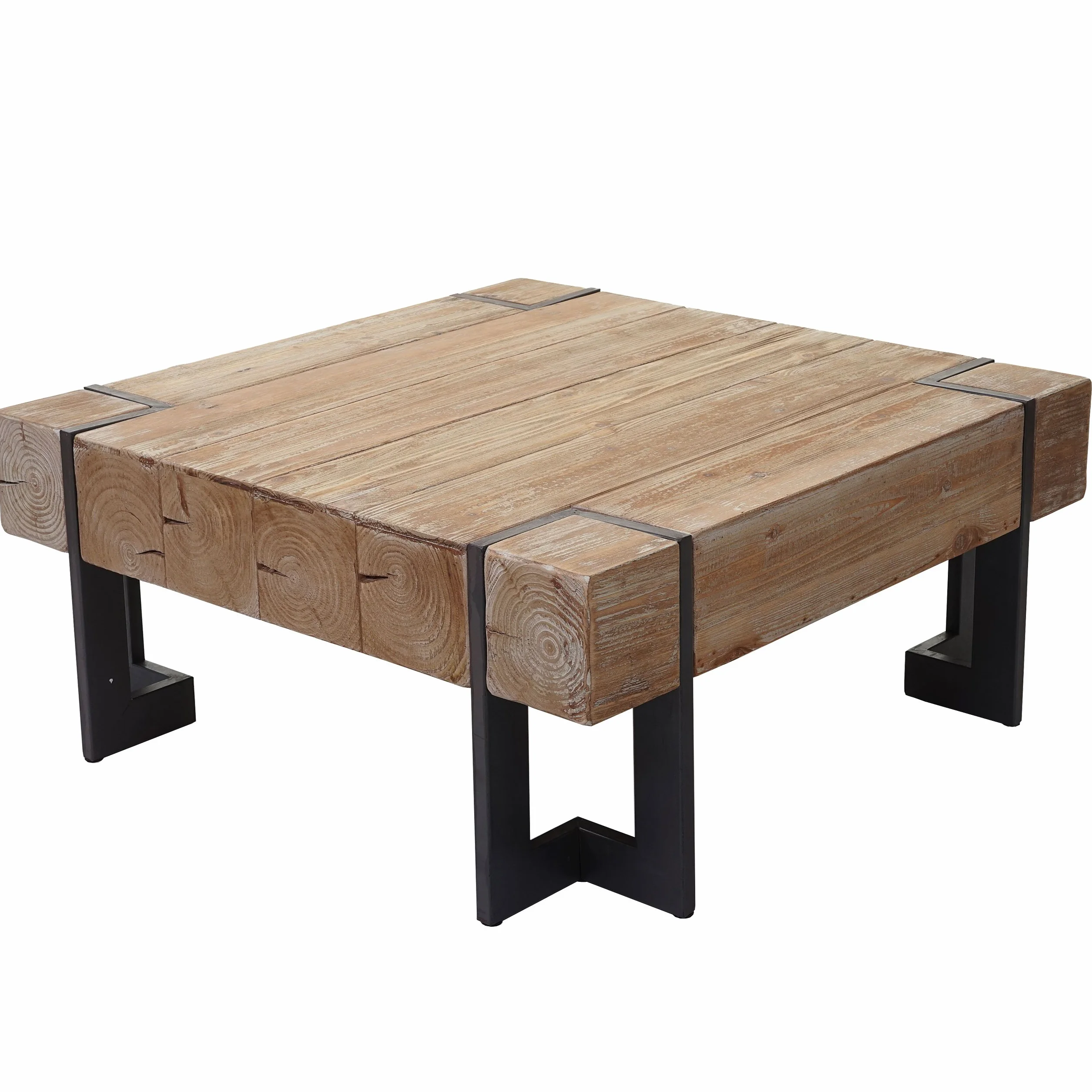 Mendler Stolik kawowy HWC-A15AM, stół do salonu, jodła lite drewno rustykalne, certyfikat FSC – kolor naturalny 70 x 70 cm