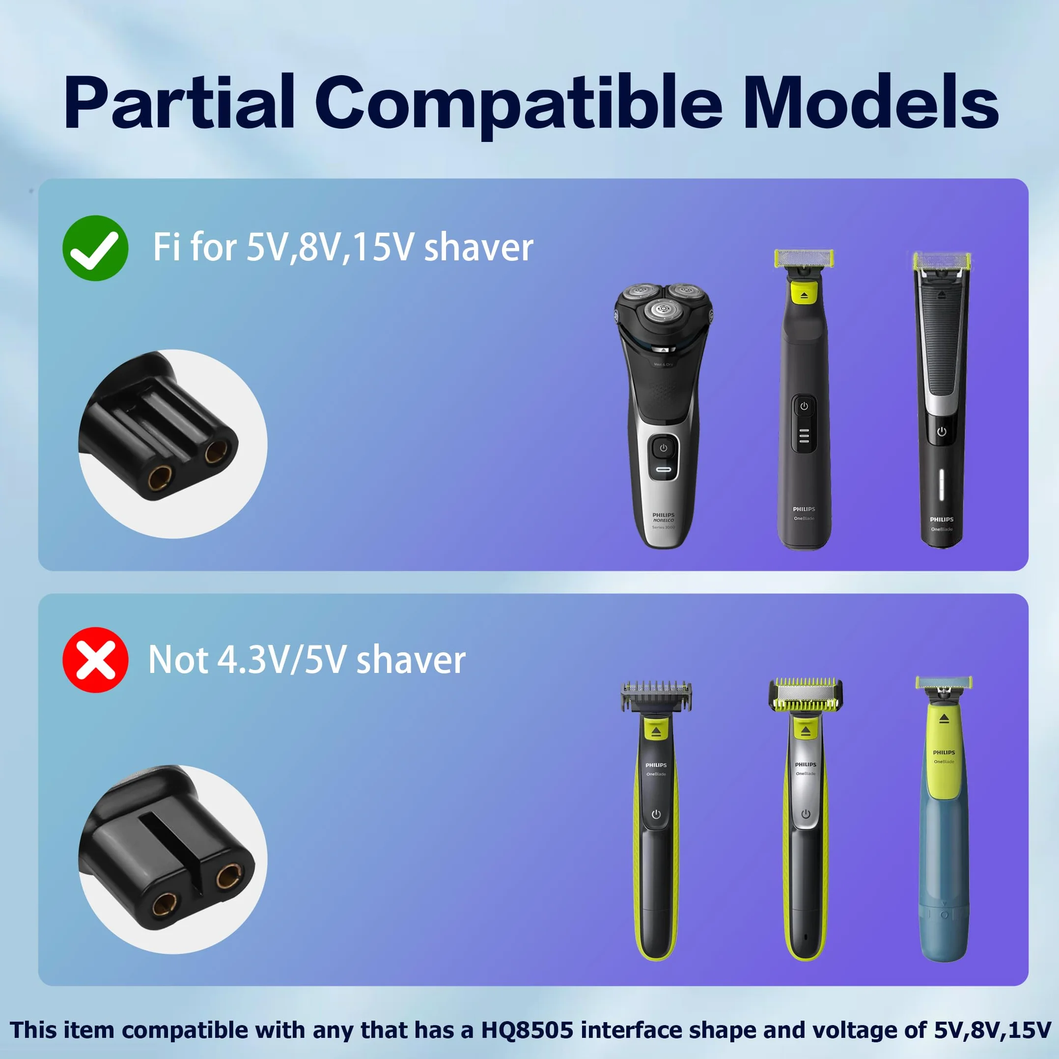 YAODHAOD Kompatybilna z Oneblade ładowarka PD, adapter 5 V, 8 V, 15 V, kompatybilna z Philips Norelco QP2520, QP2515, QP2620, A00390, HQ850, QP2530, konwerter USB-C (8 V-QP2503)