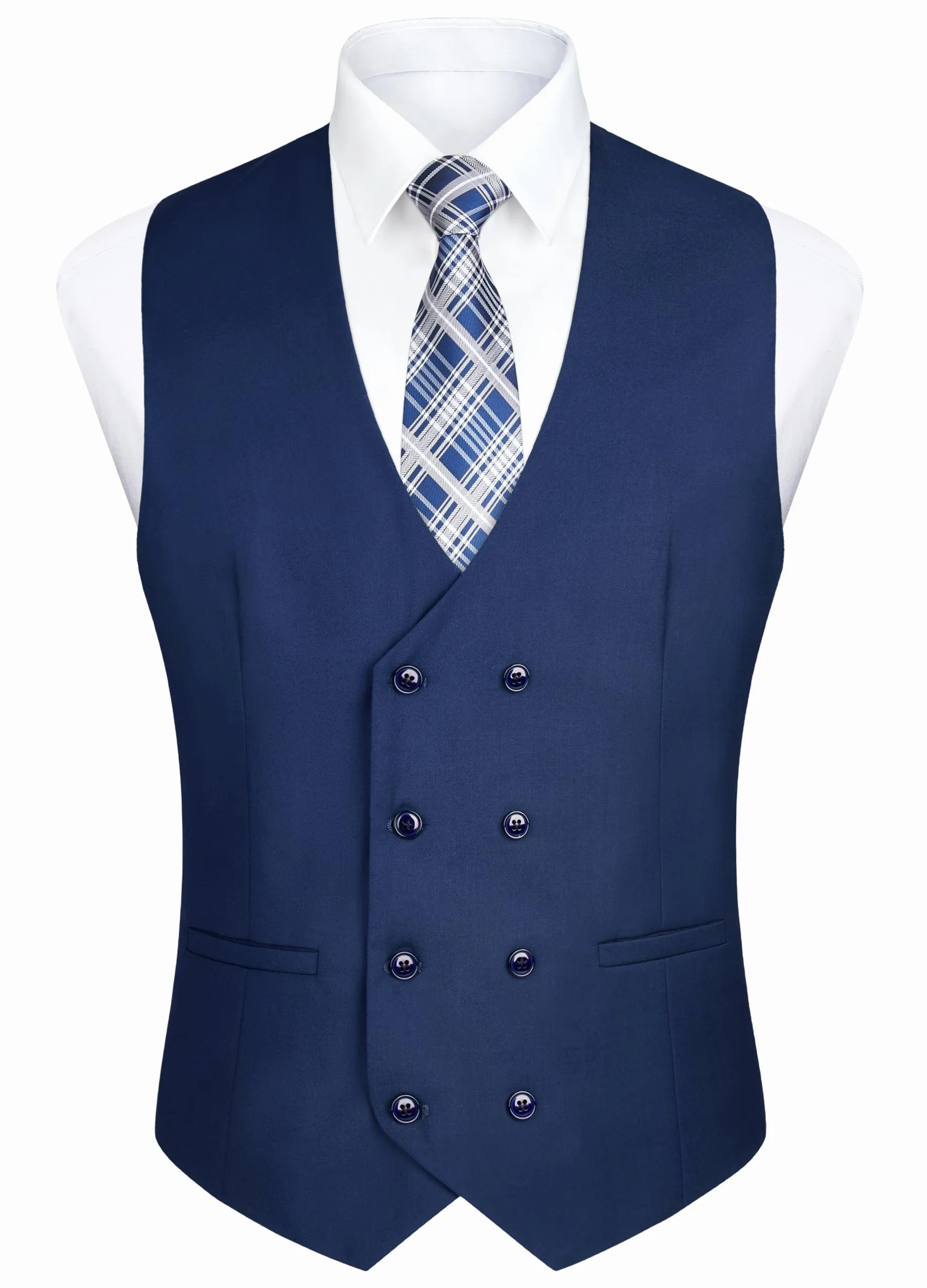 Enlision Męska dwurzędowa kamizelka z dekoltem w serek, slim fit, na co dzień, formalna kamizelka biznesowa