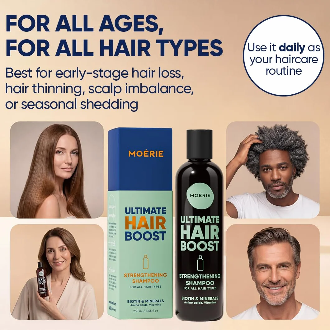 Moerie Ultimate Hair Growth Shampoo – dla dłuższych, grubszych, pełnych włosów, wegańskie, bez parabenów i silikonu