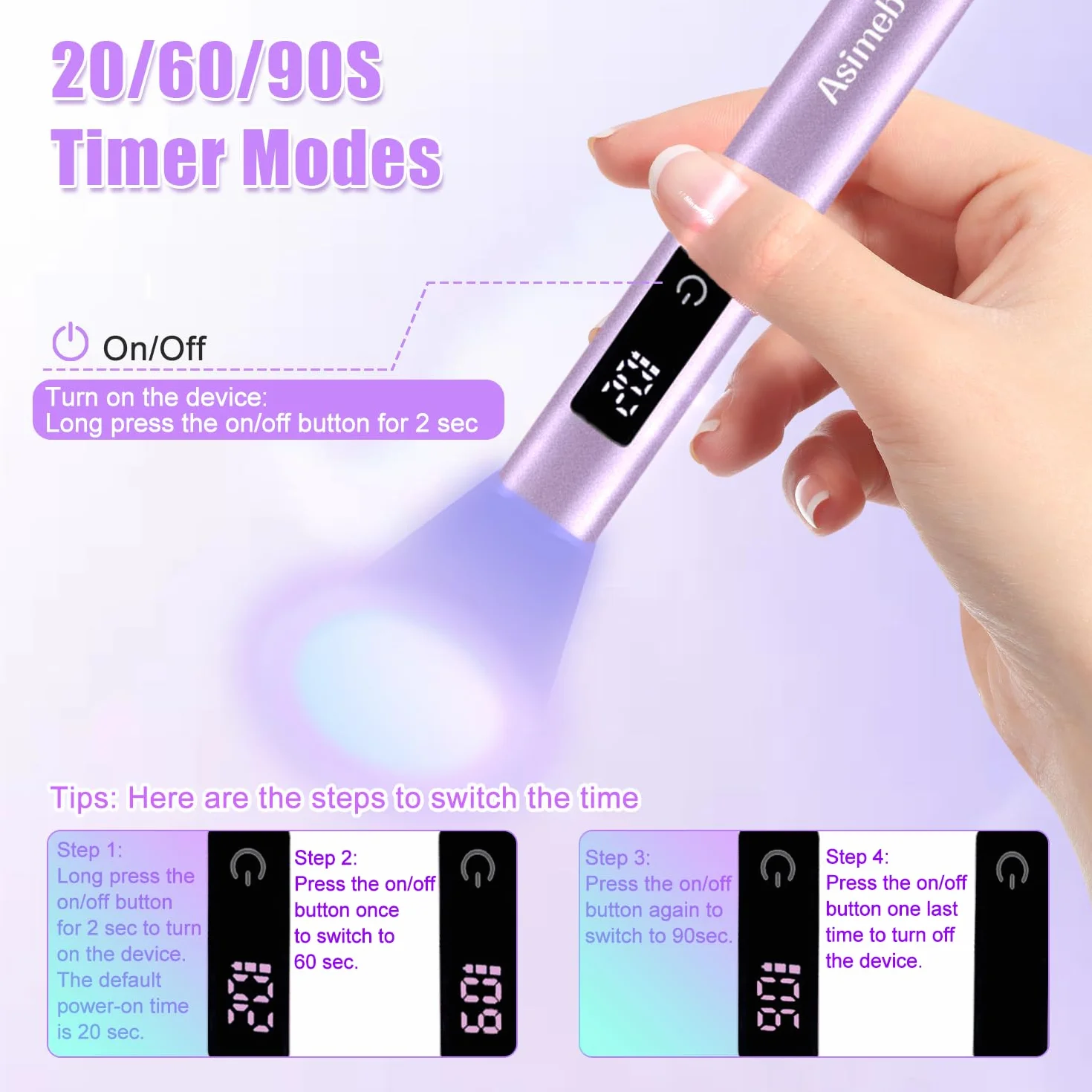 Mini Lampa UV LED do Paznokci ze Stojakiem 3 Tryby Timer USB Flash Cure Fiolet