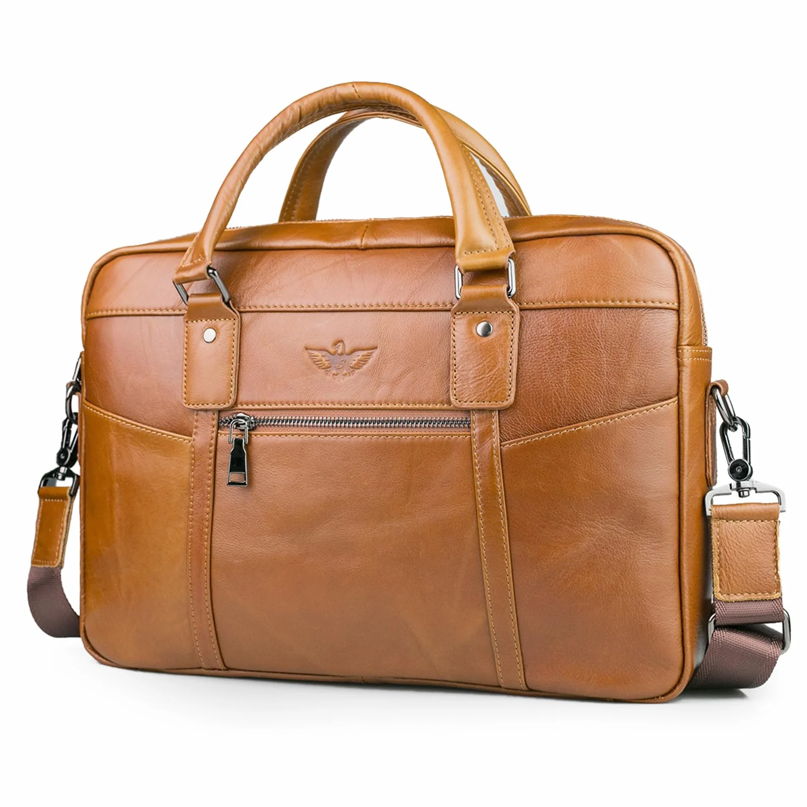 BAGZY Torba na laptopa 15,6 cala, aktówka, męska torba na ramię, prezent dla mężczyzn, prawdziwa skóra, męska torba biznesowa, torba na notebooka, torba męska torba biurowa