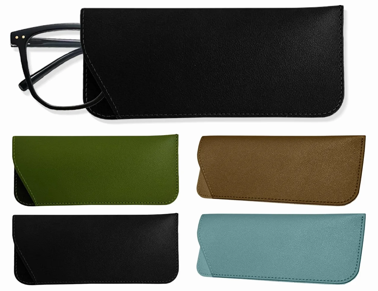 4 szt. etui na okulary, miękkie skórzane płaskie etui na okulary, przenośne etui na okulary, etui na okulary ochronne, etui na okulary do czytania (17,5 x 7,5 cm), Kolor: wielokolorow, S