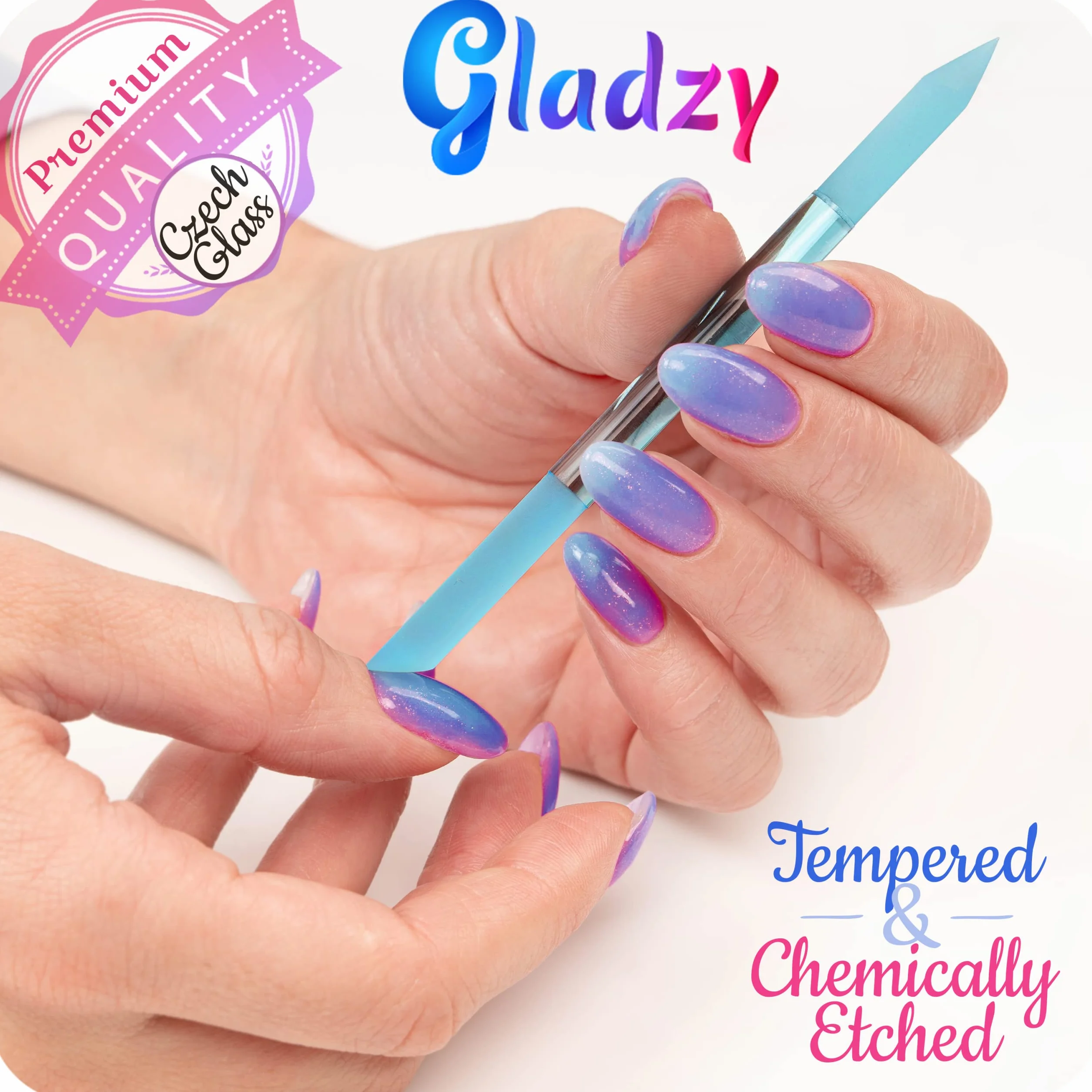 Gladzy Zestaw 2 pilników do skórek szklanych, kij do manicure, profesjonalny, precyzyjny, oryginalna czeska jakość