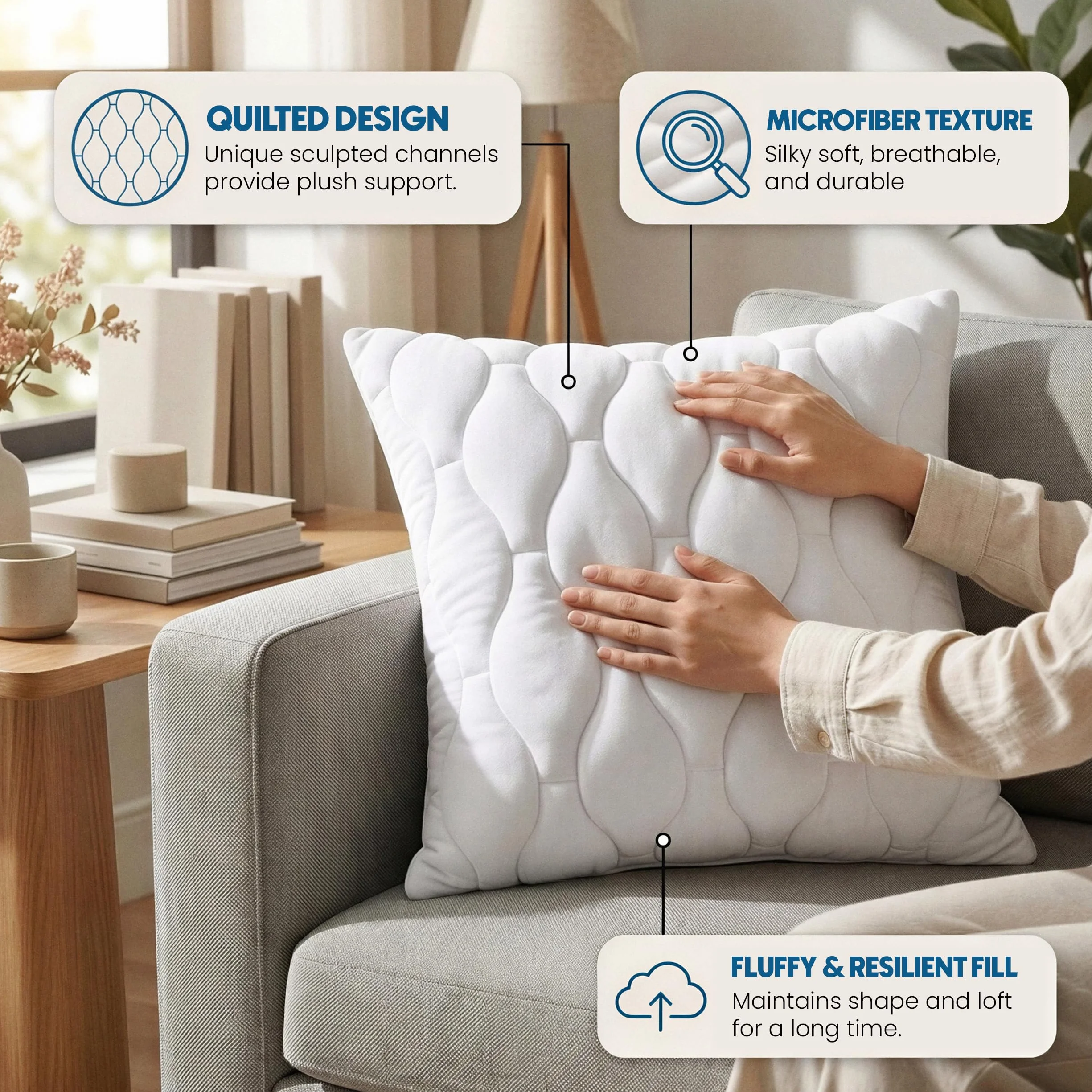 Utopia Bedding Poduszka 50x50 cm (Zestaw 2), Pikowana Poduszka Wypełnienie Łóżka i jako Poduszka Dekoracyjna, Poduszka Sofę,