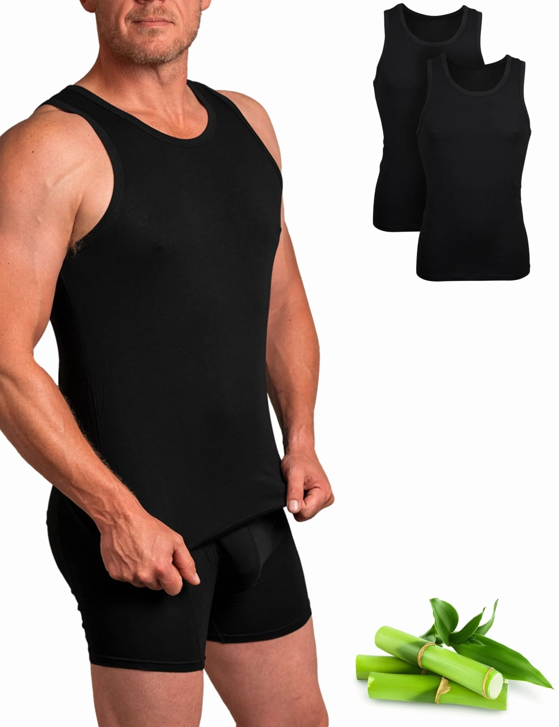 Basic Treasure 2-pak podkoszulek męski, tank top męski, bardzo miękki bambus bawełna, podkoszulki męskie czarne lub białe, czarny, XL