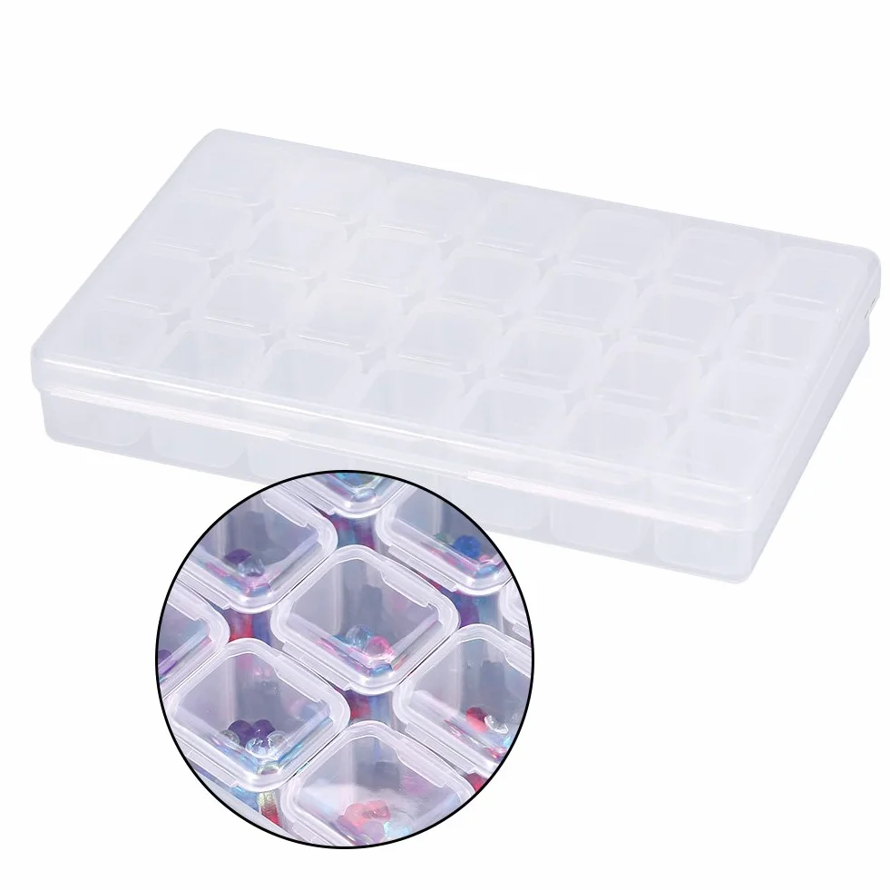 PP Nail Art Storage Box 28 Slots Clear Gem Bead Container Portable Organizer for Manicure Design
