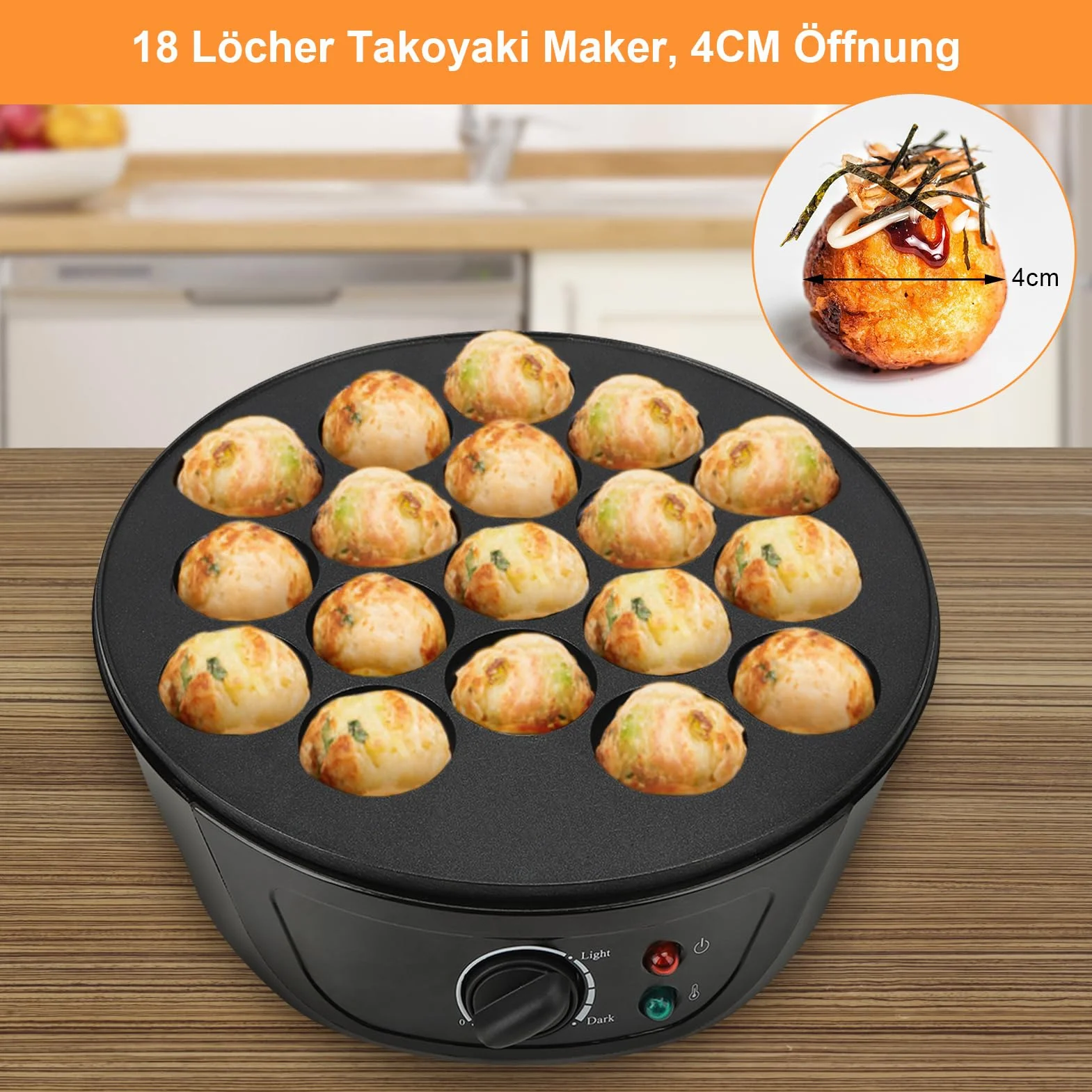 Takoyaki Maszynka elektryczna, żeliwna maszyna do ciastek z 18 otworami, do produkcji japońskich takoyaki
